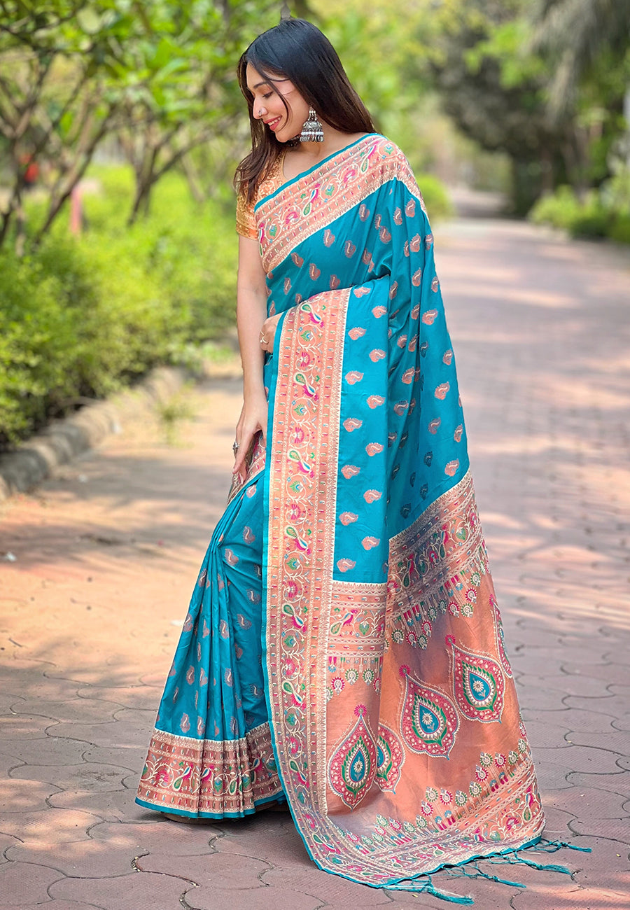 Rama Blue Paithani Saree