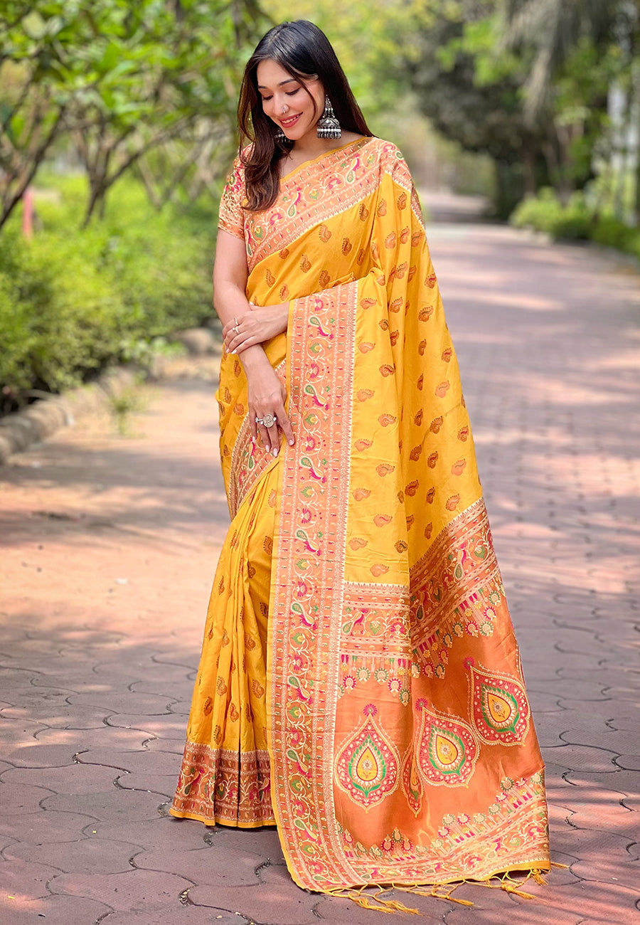 Lemon Yellow Paithani Saree