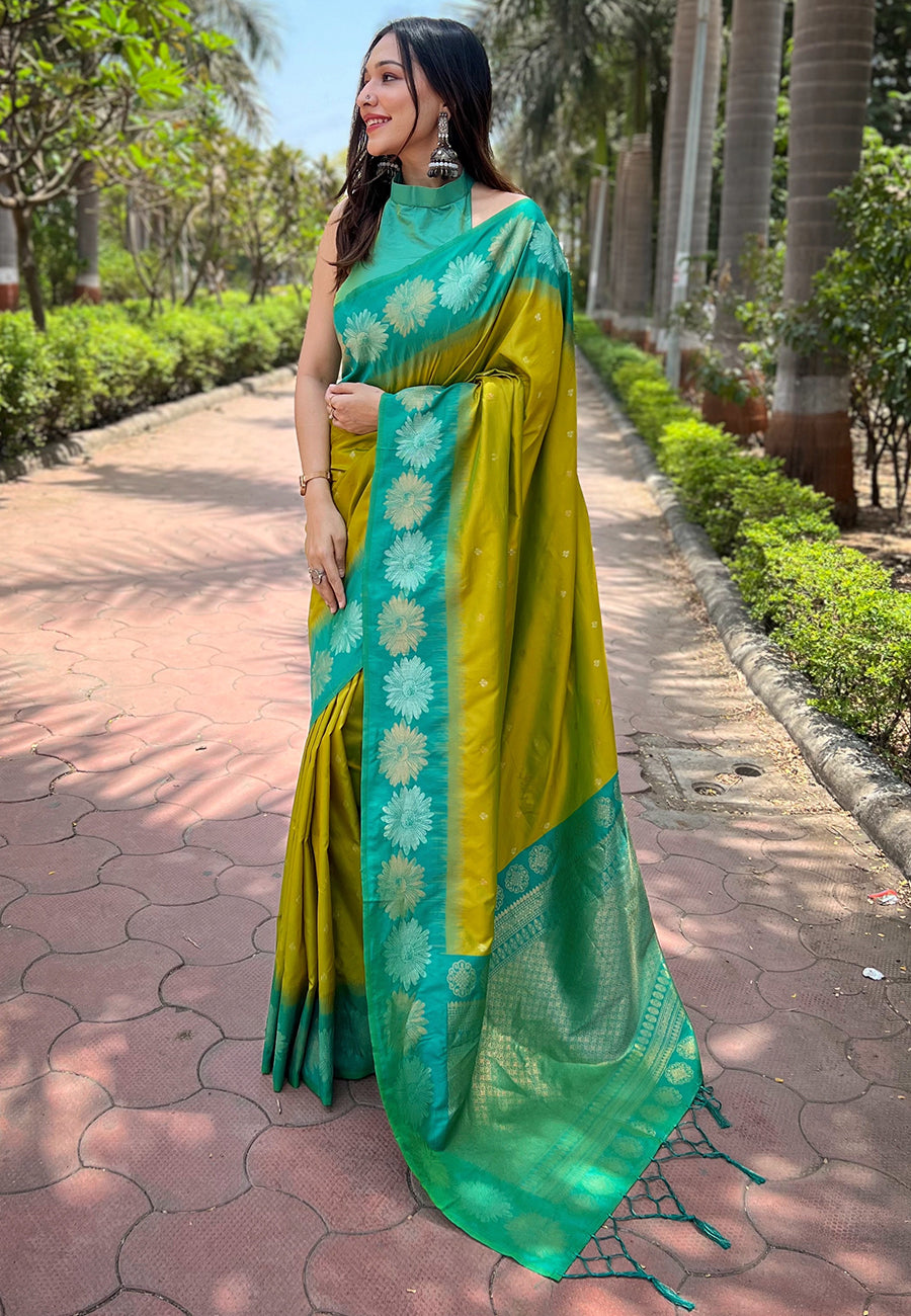 Mehendi Soft Silk Floral Saree