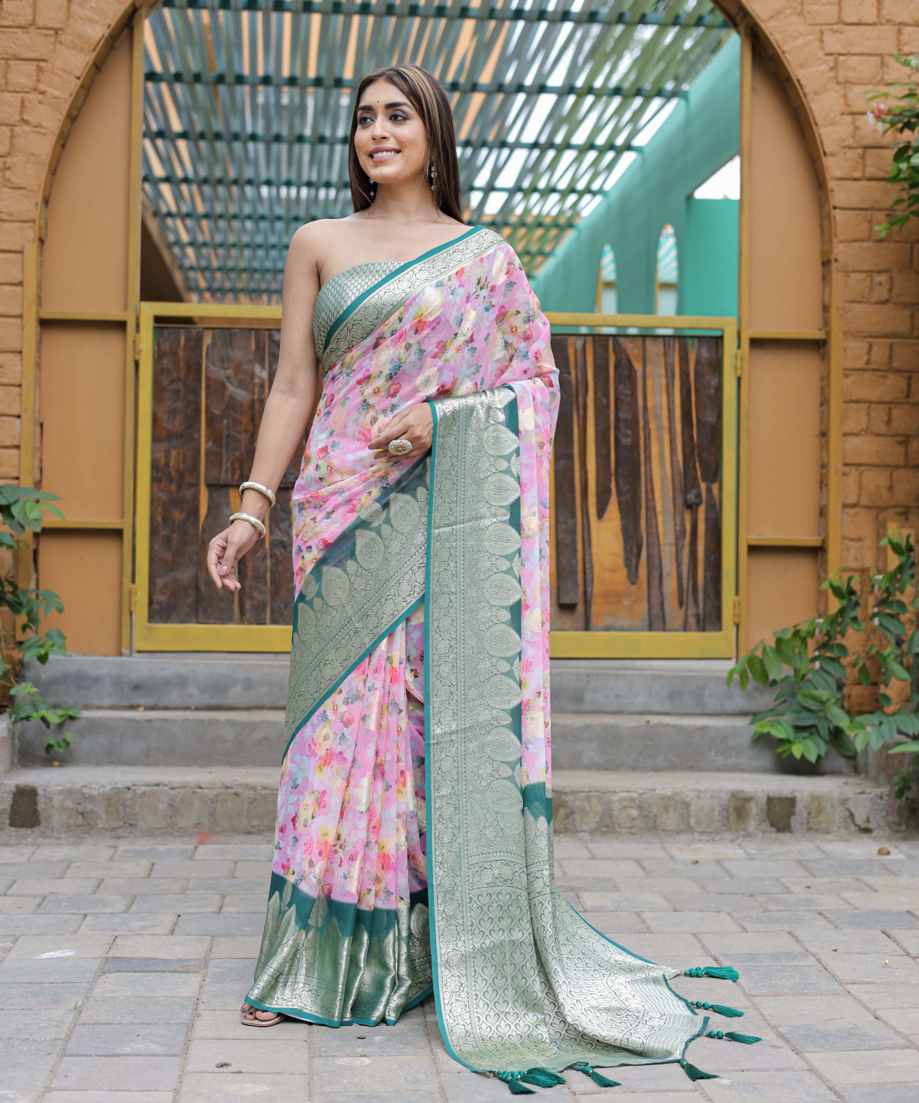 Pink Georgette Saree With Georgette Blouse