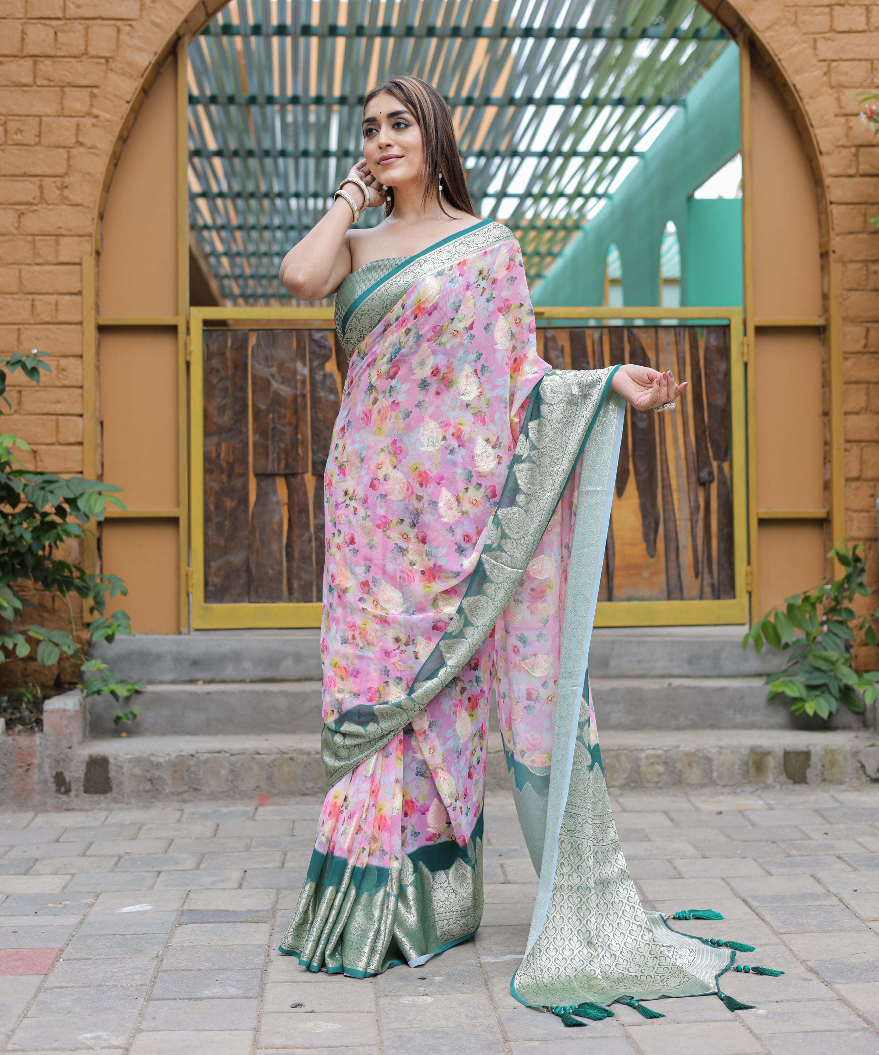 Pink Georgette Saree With Georgette Blouse