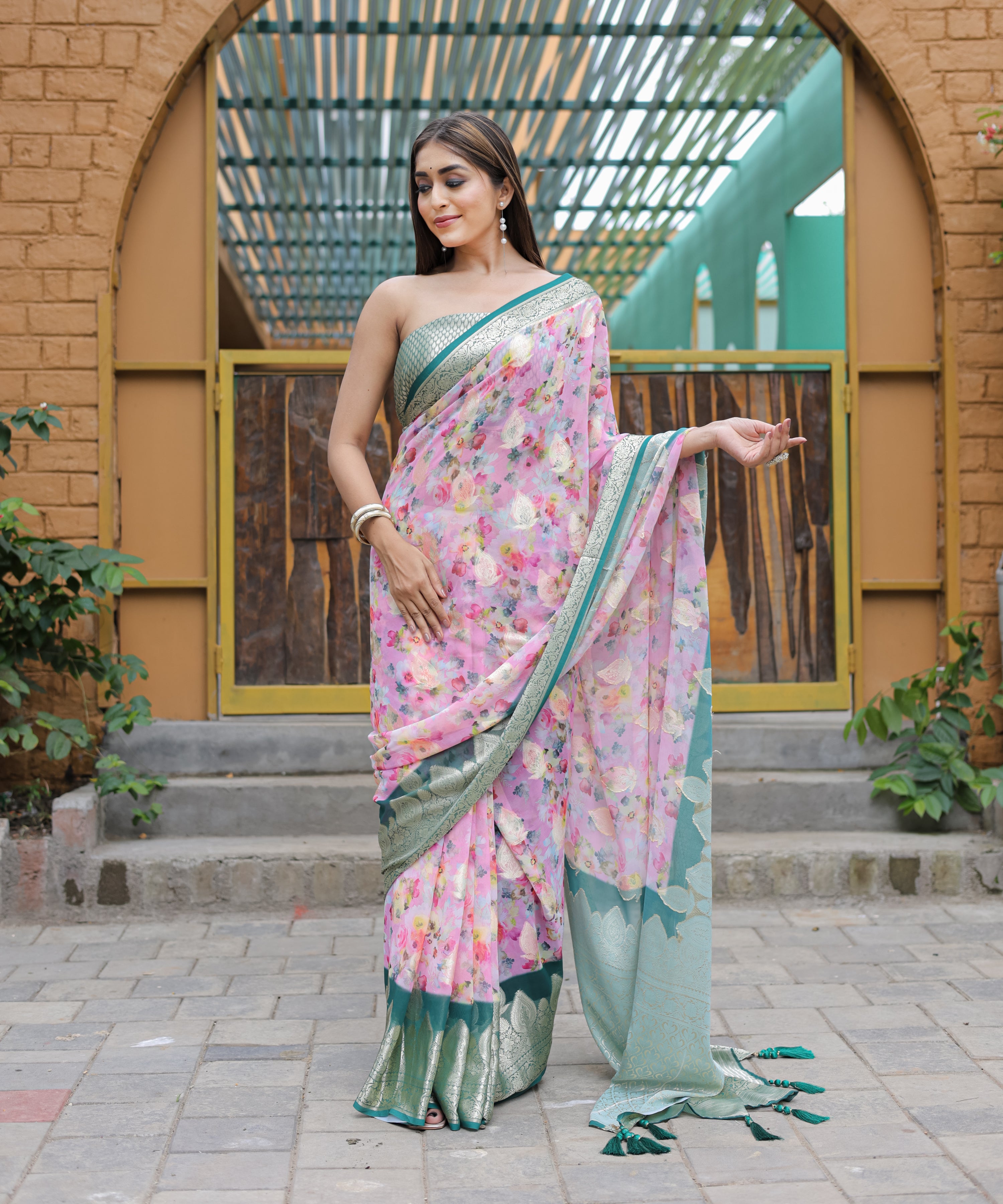 Pink Georgette Saree With Georgette Blouse