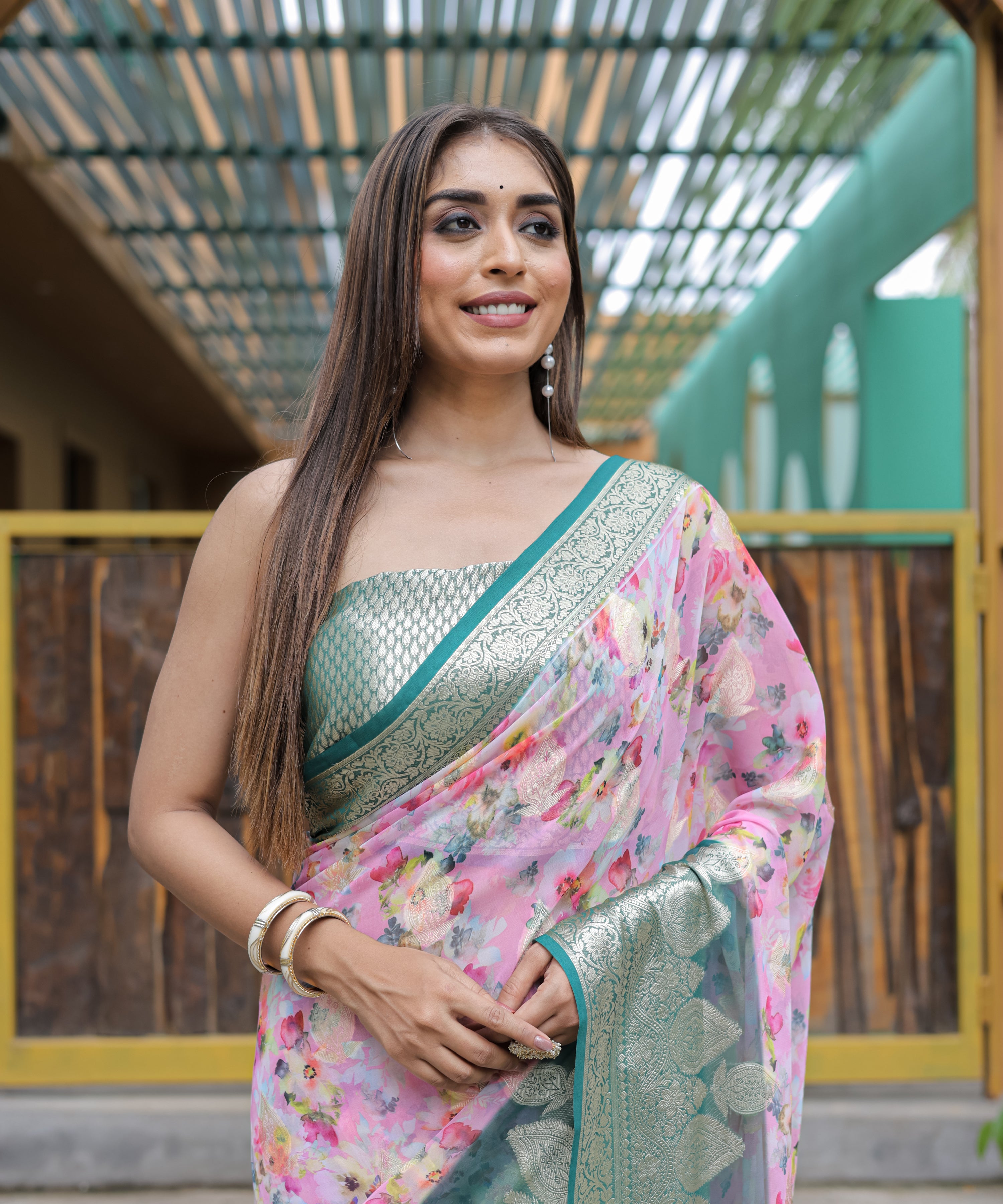 Pink Georgette Saree With Georgette Blouse