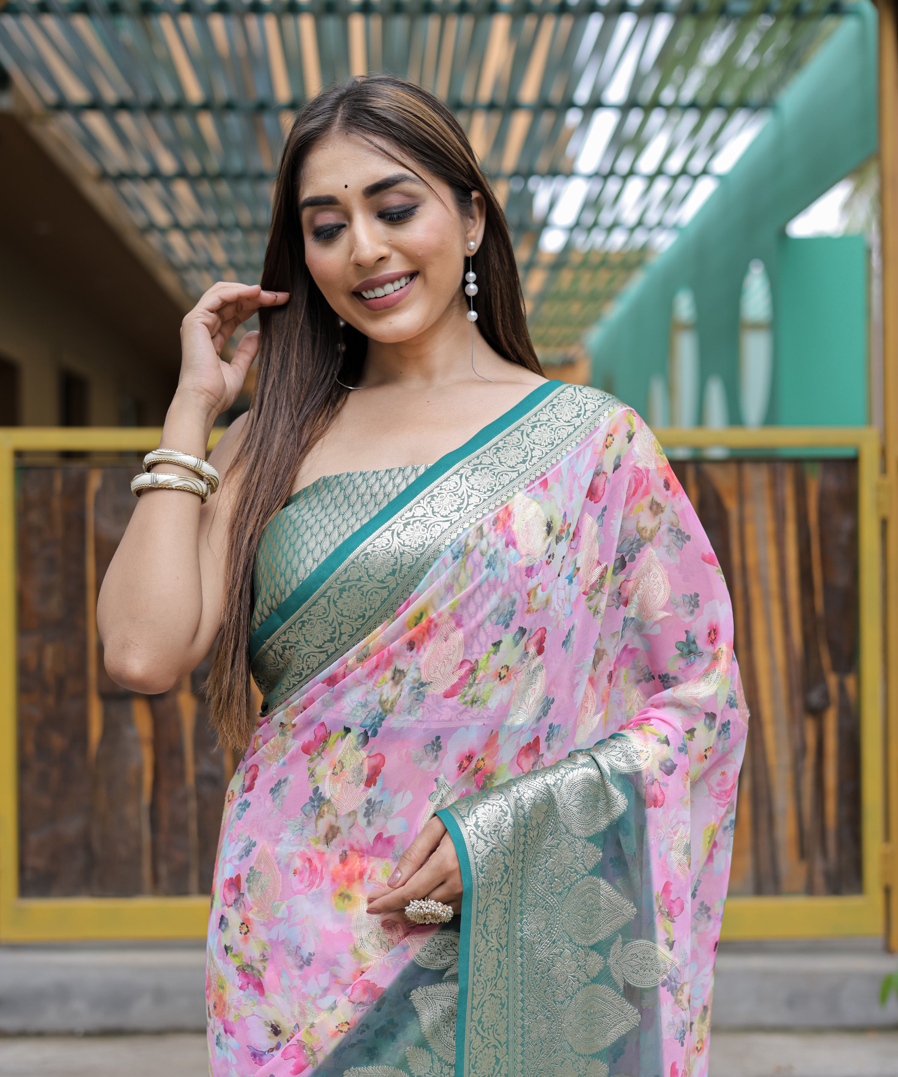 Pink Georgette Saree With Georgette Blouse