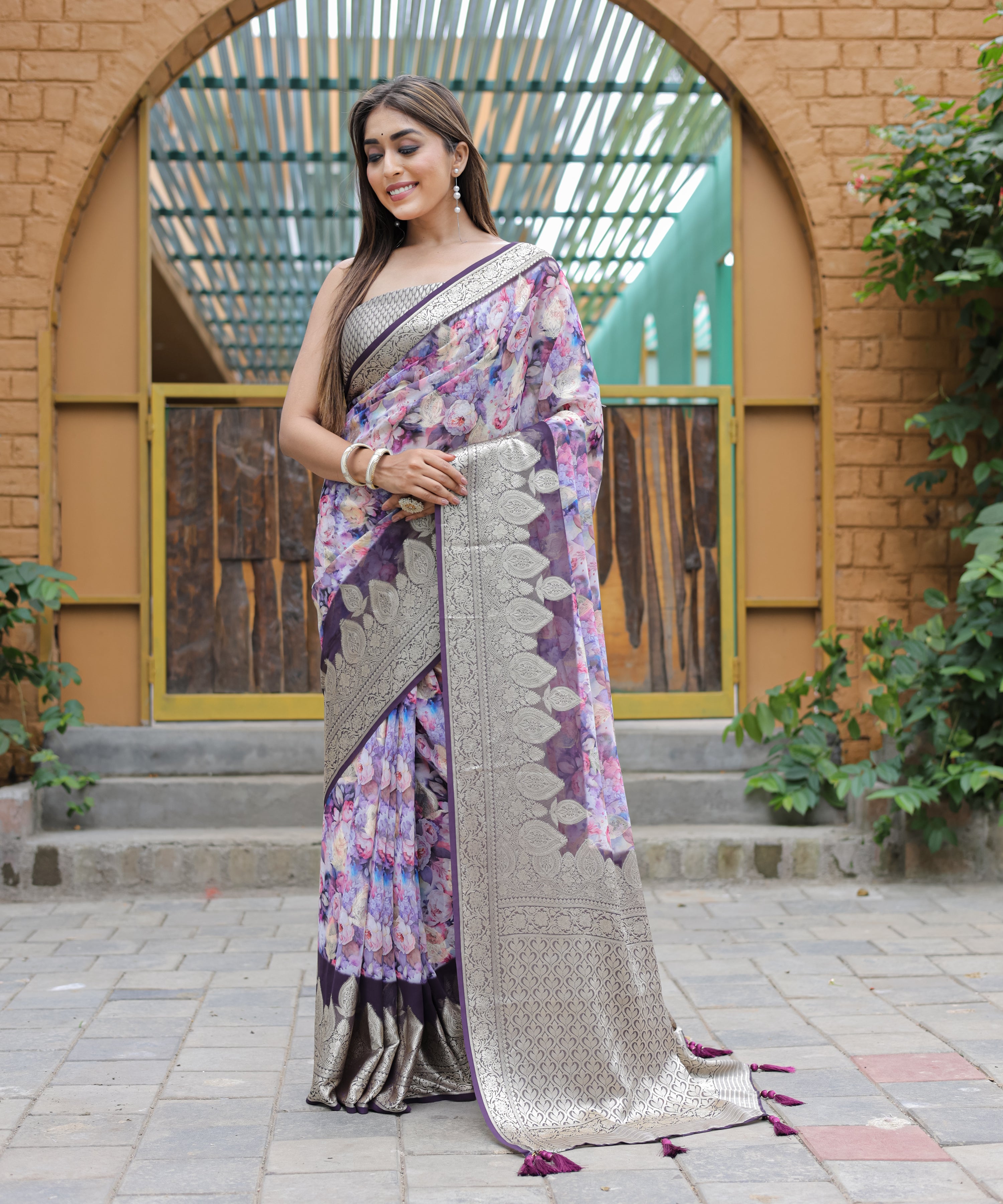 Purple Georgette Saree With Georgette Blouse