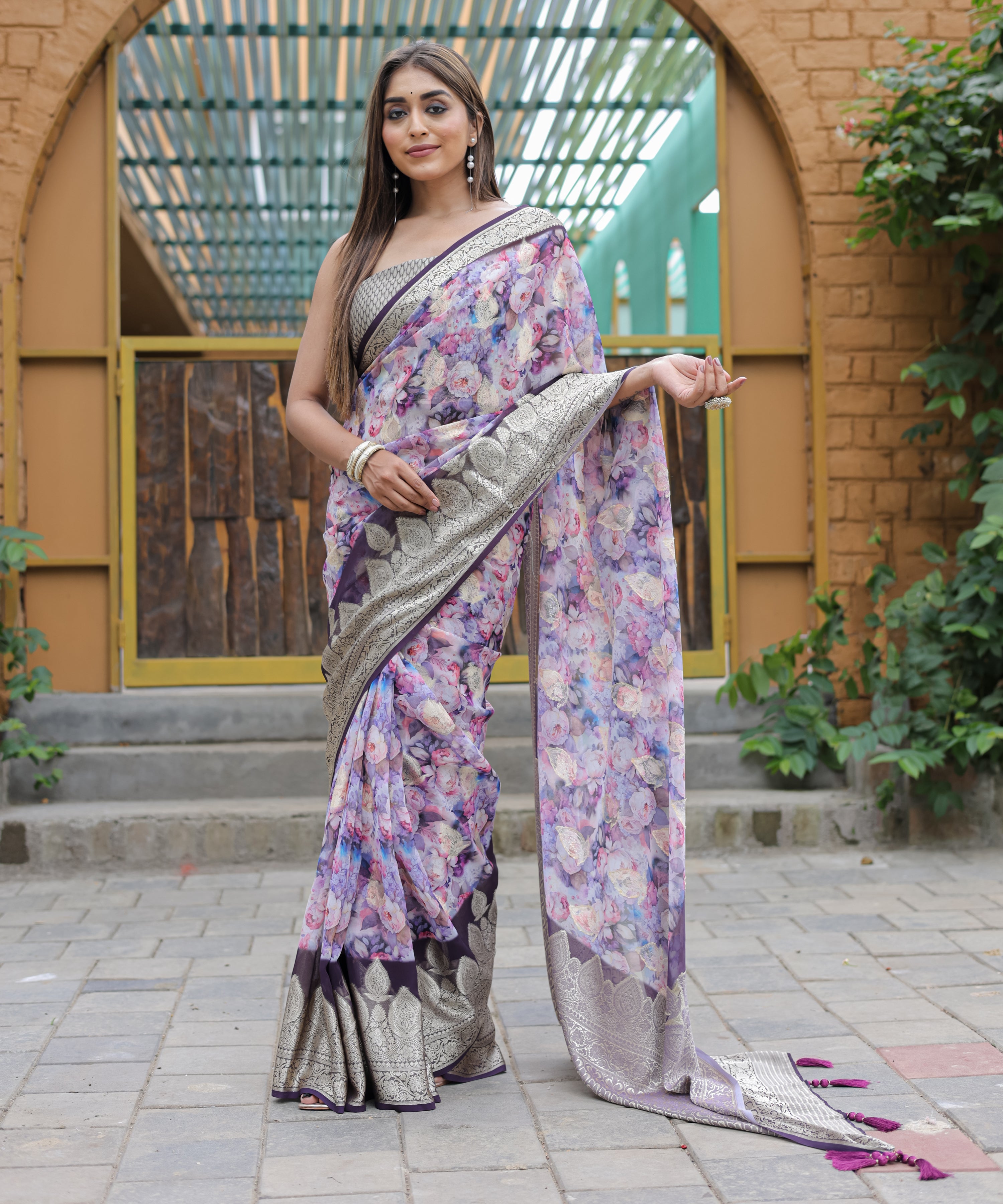 Purple Georgette Saree With Georgette Blouse