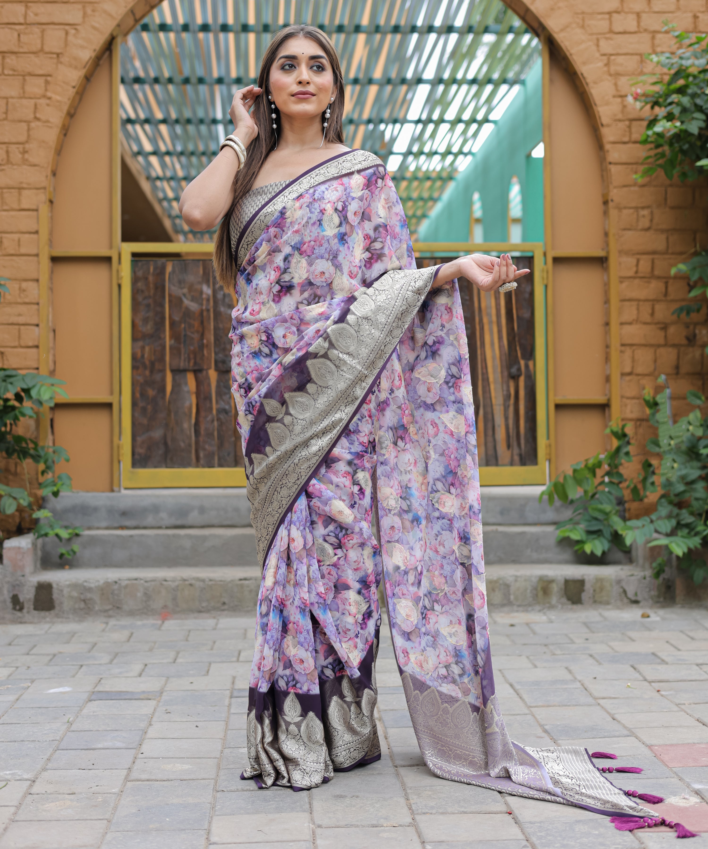 Purple Georgette Saree With Georgette Blouse