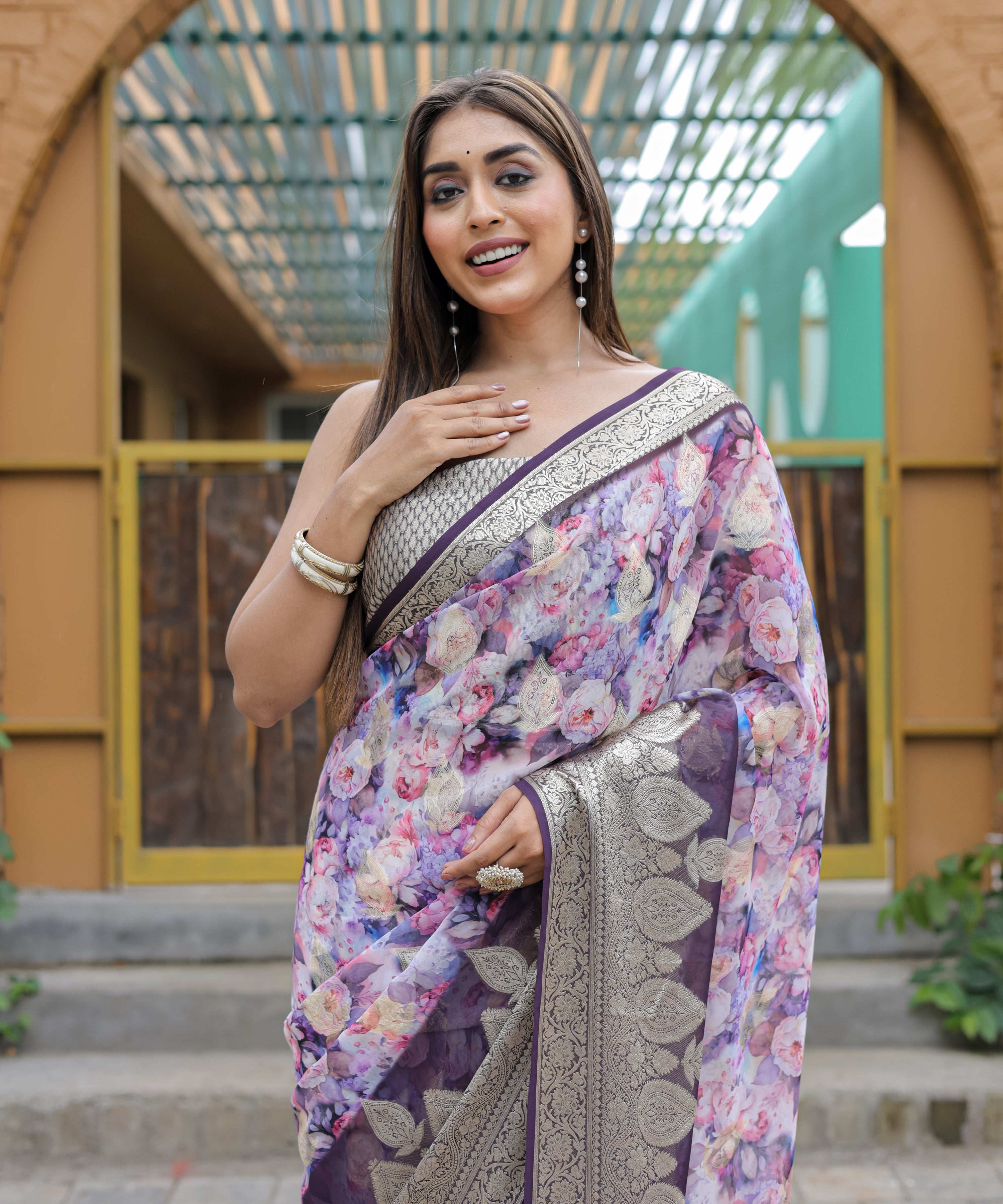 Purple Georgette Saree With Georgette Blouse