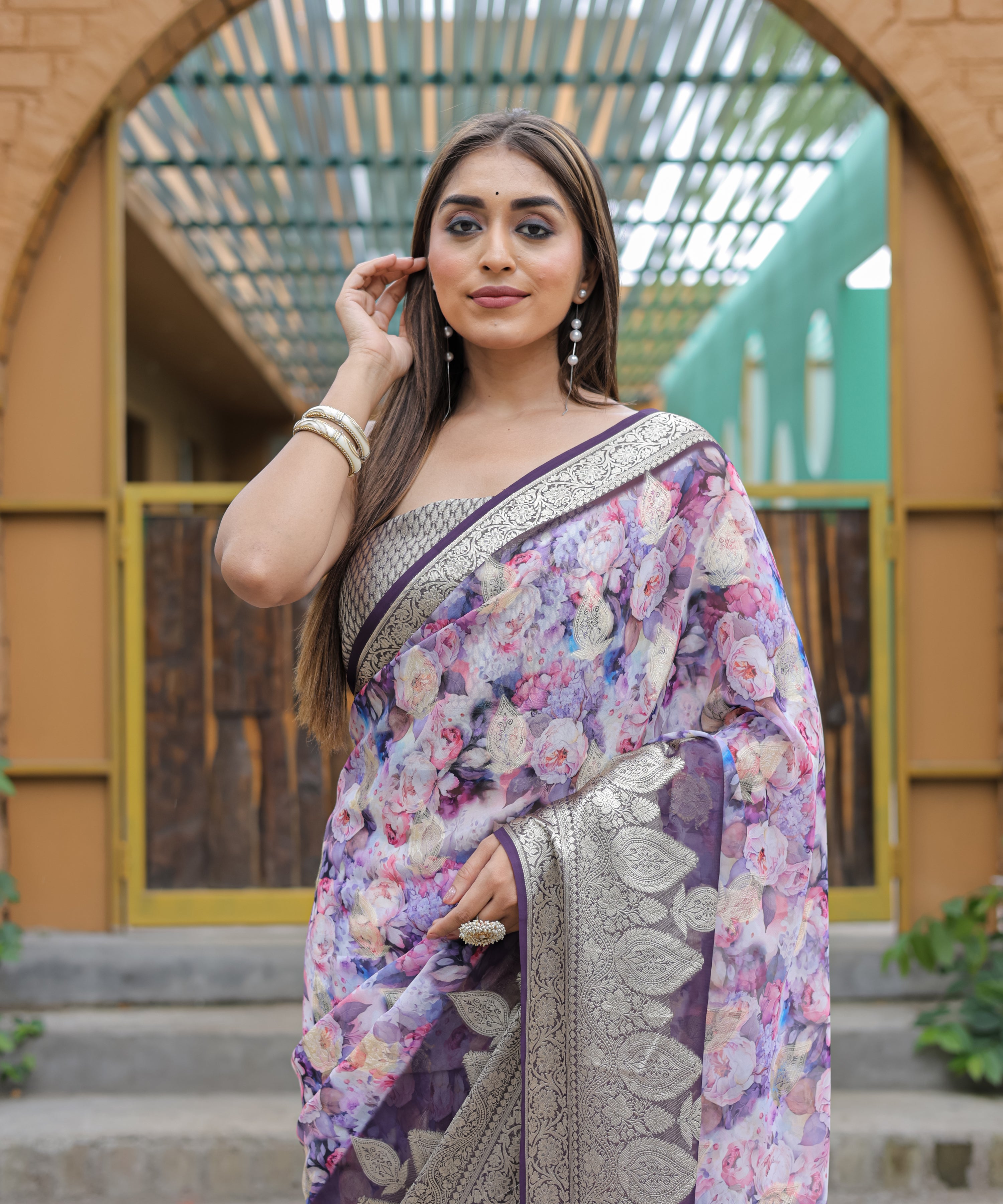 Purple Georgette Saree With Georgette Blouse