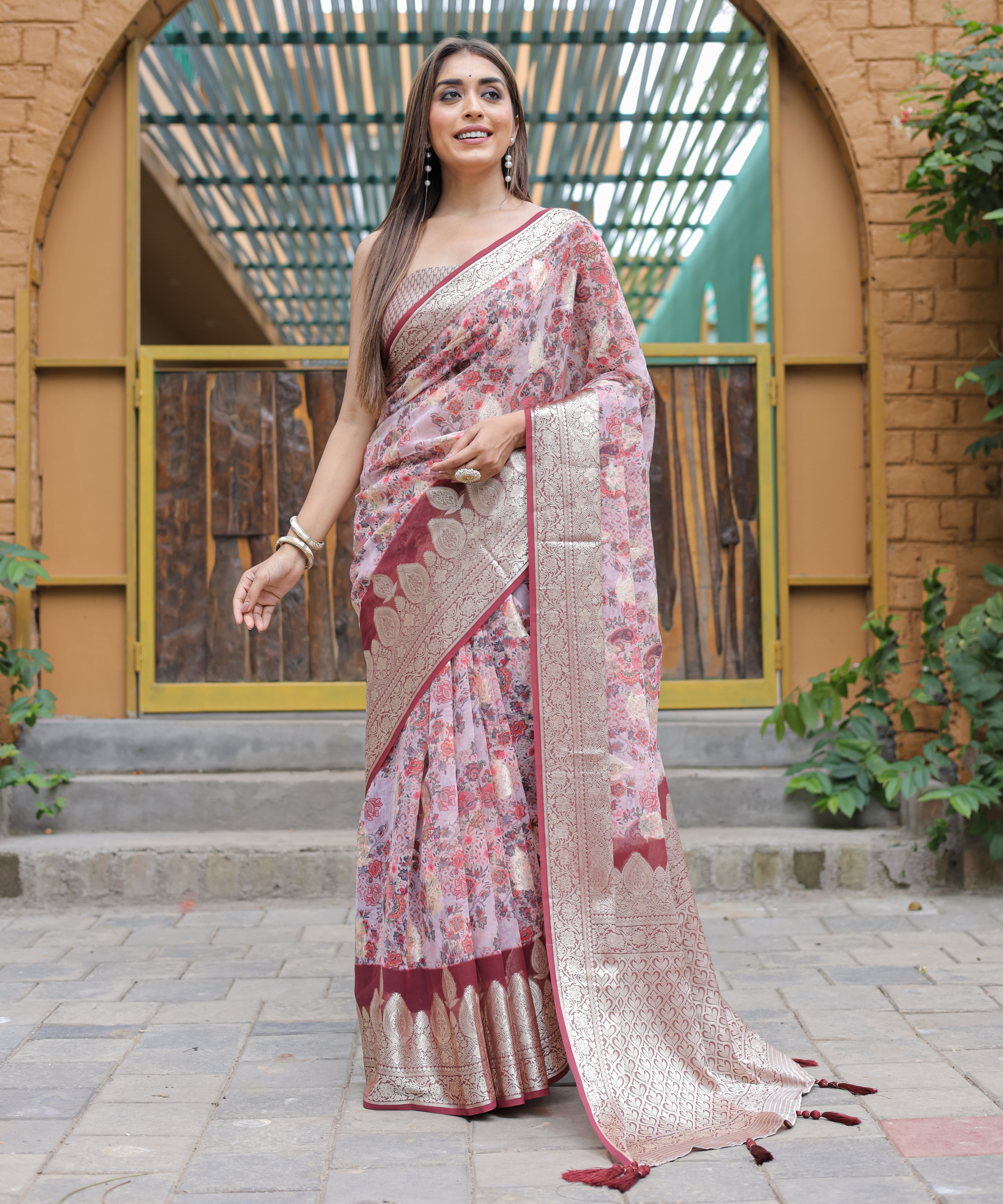 Pink Georgette Saree With Georgette Blouse