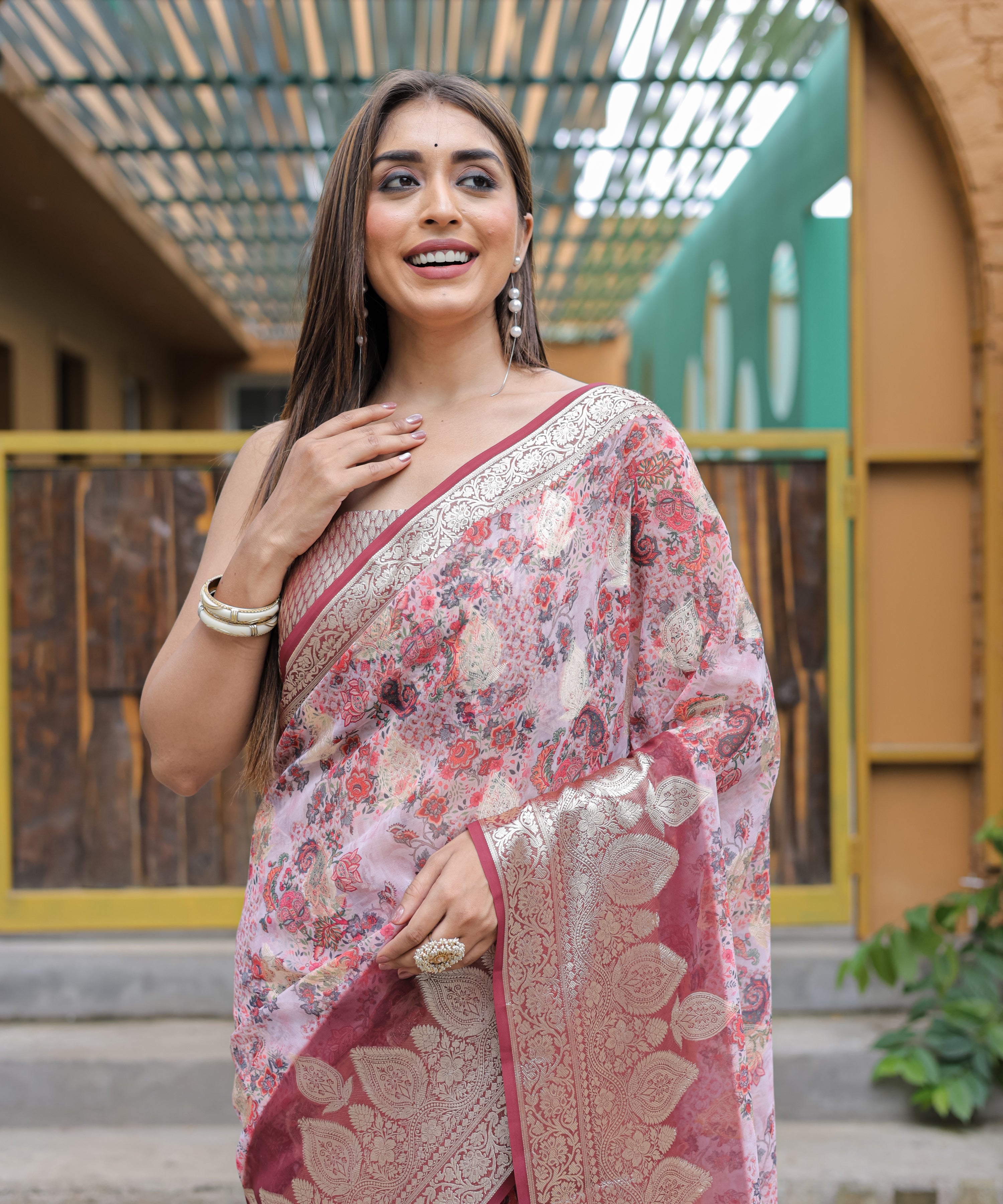 Pink Georgette Saree With Georgette Blouse