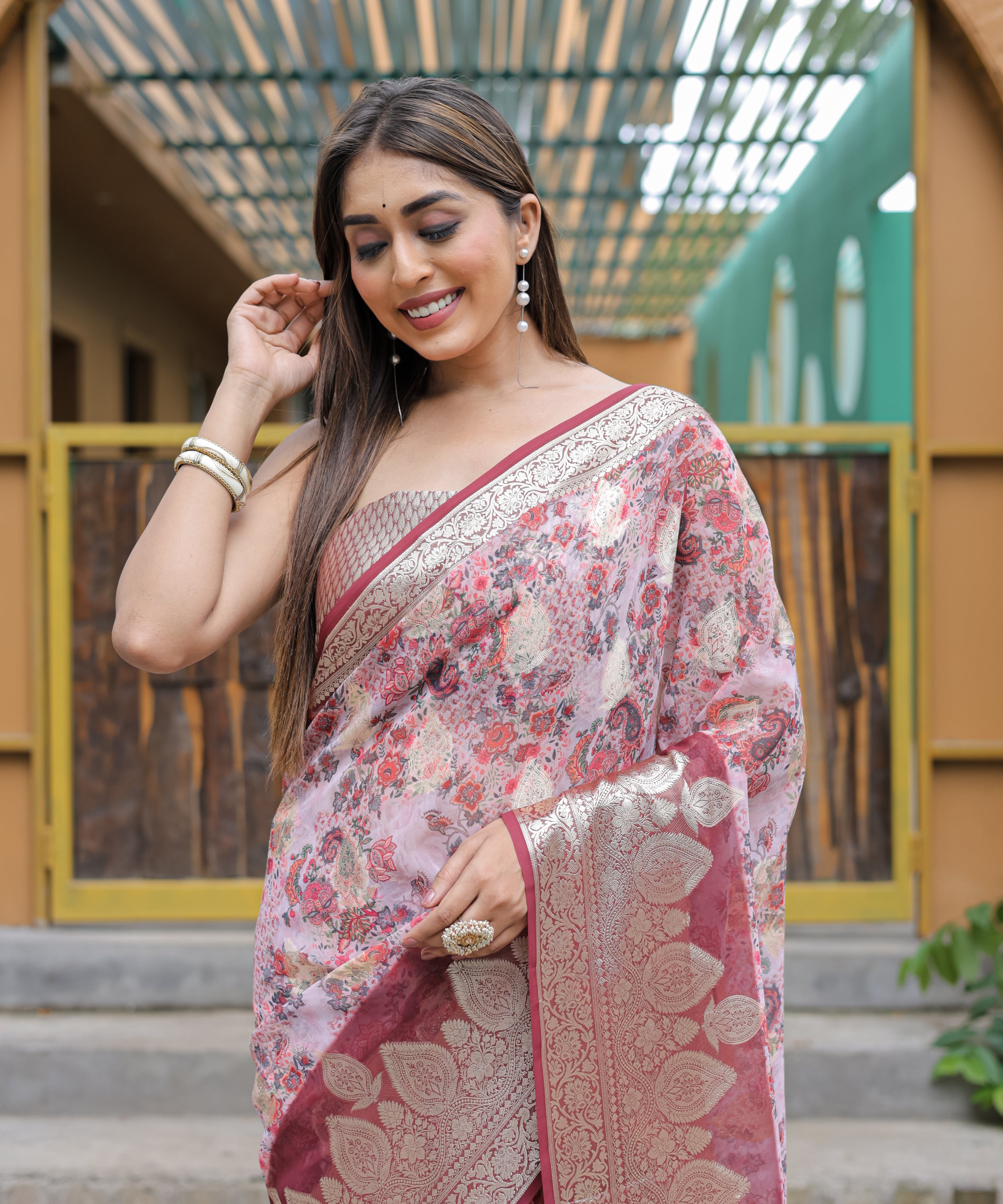 Pink Georgette Saree With Georgette Blouse