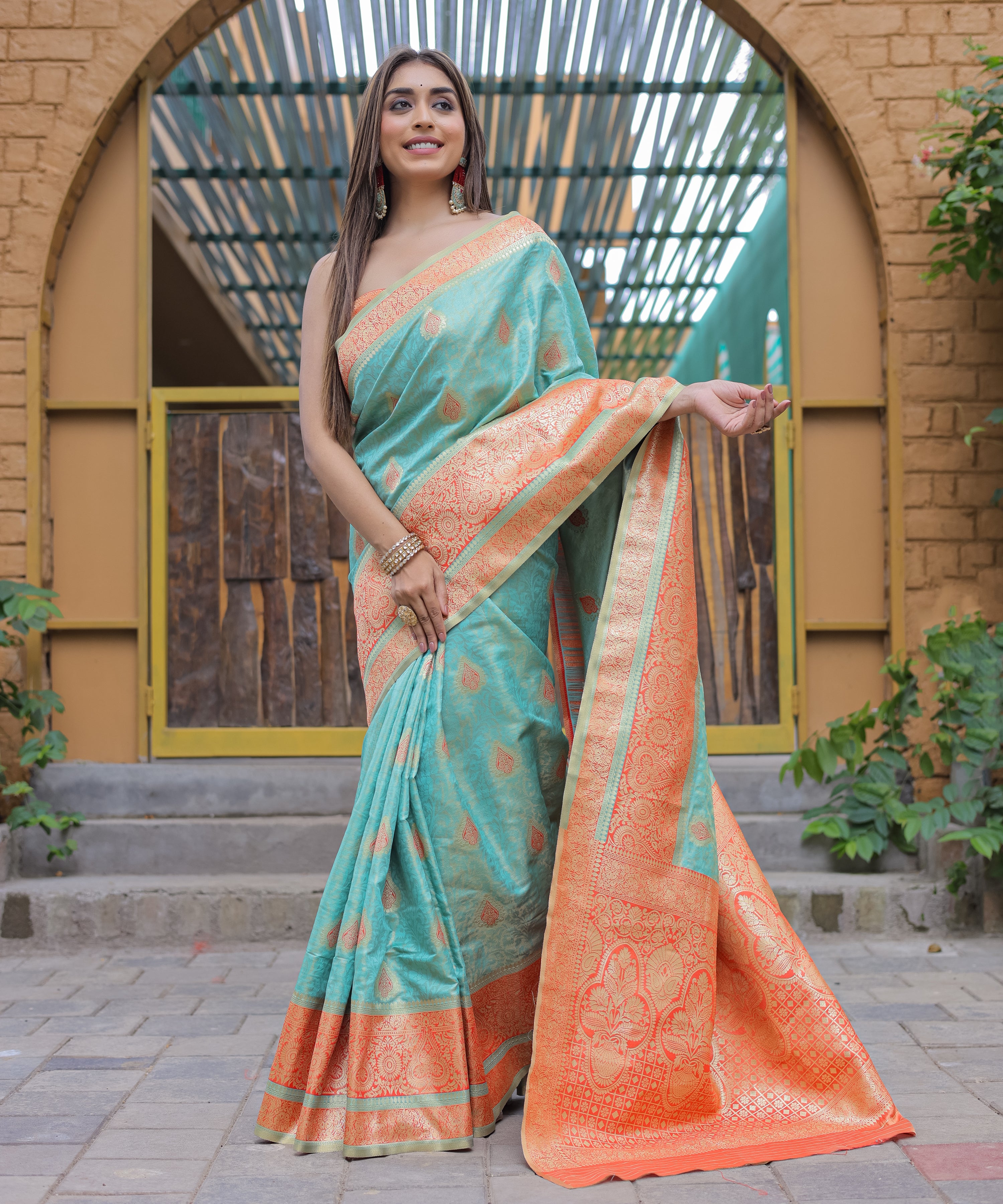 GREEN Soft Silk Saree With Soft Silk Blouse