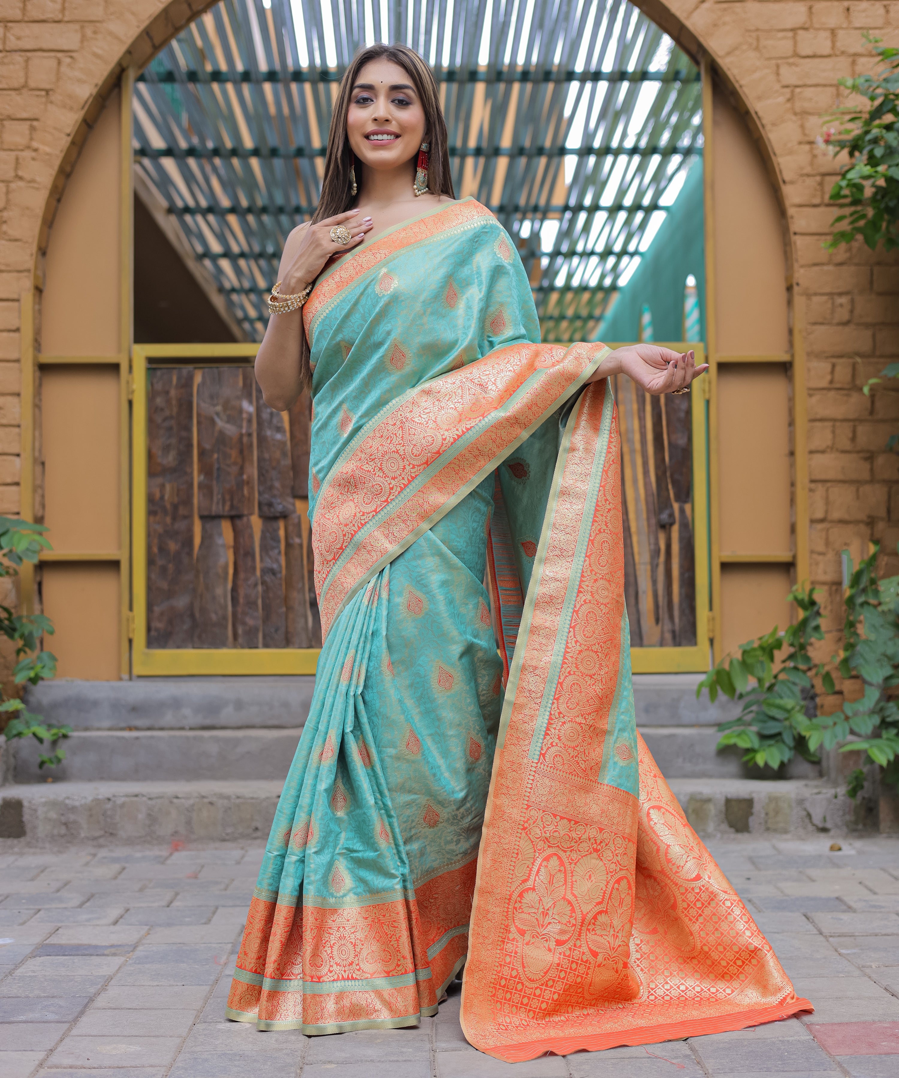 GREEN Soft Silk Saree With Soft Silk Blouse