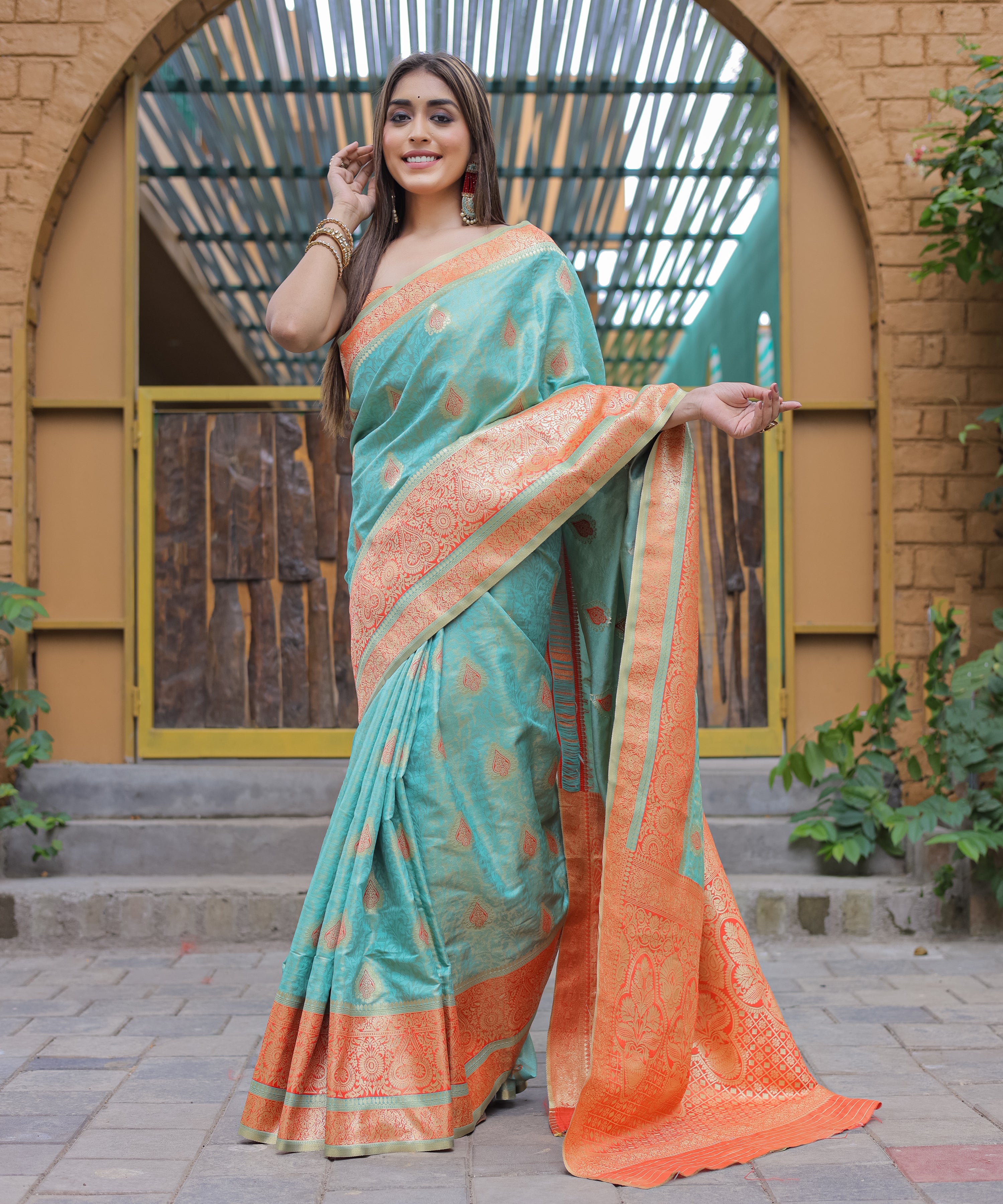 GREEN Soft Silk Saree With Soft Silk Blouse