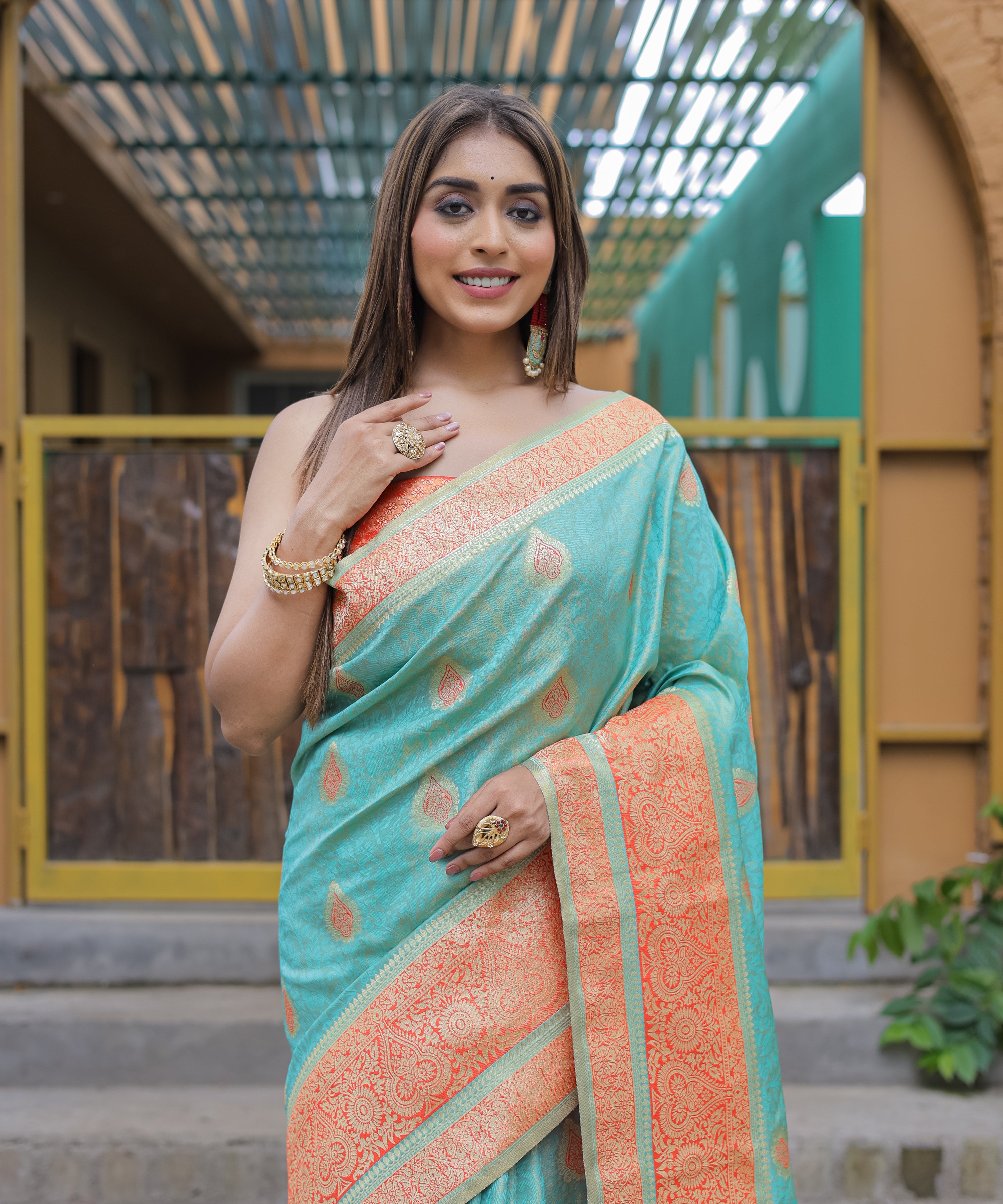 GREEN Soft Silk Saree With Soft Silk Blouse