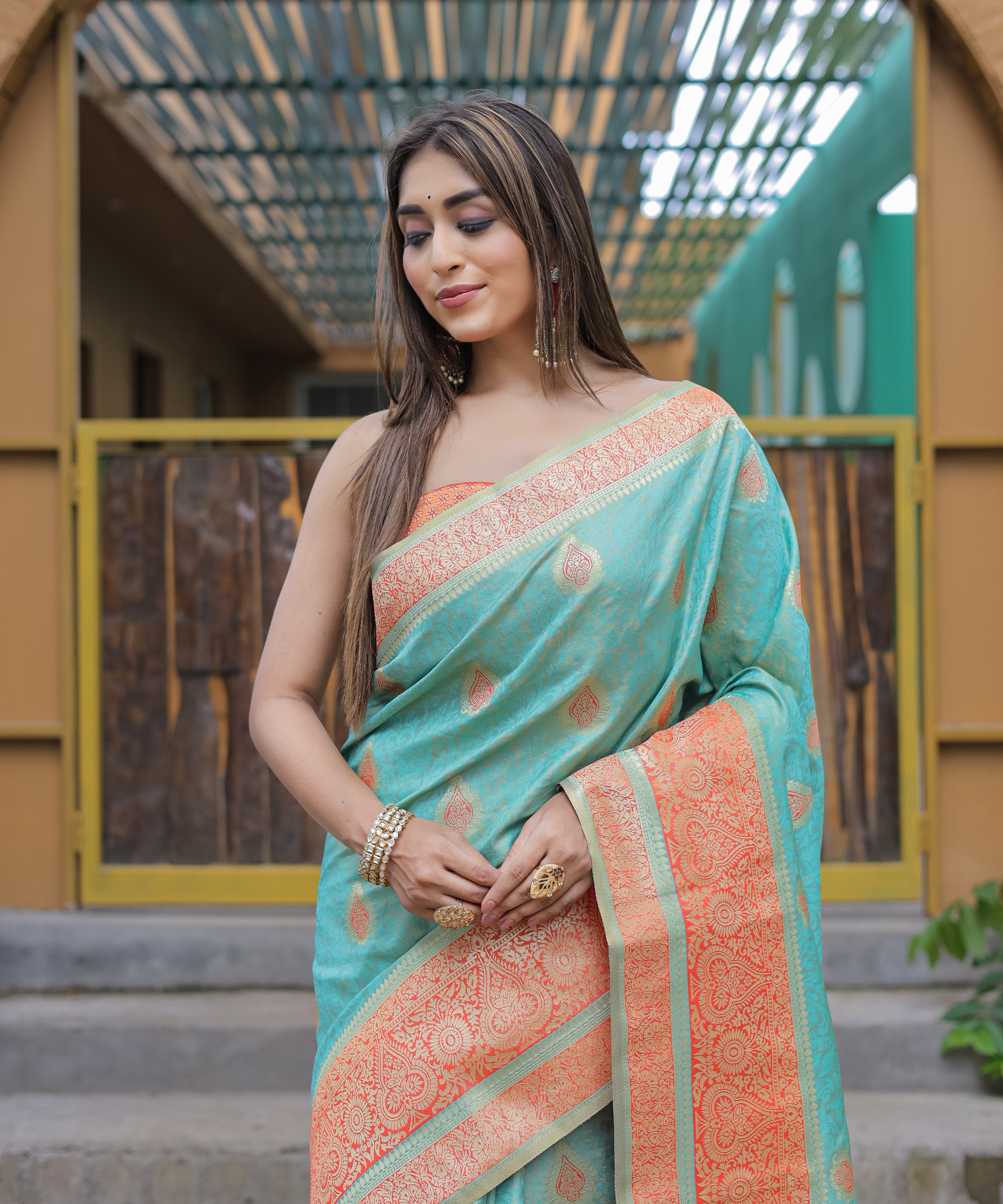 GREEN Soft Silk Saree With Soft Silk Blouse