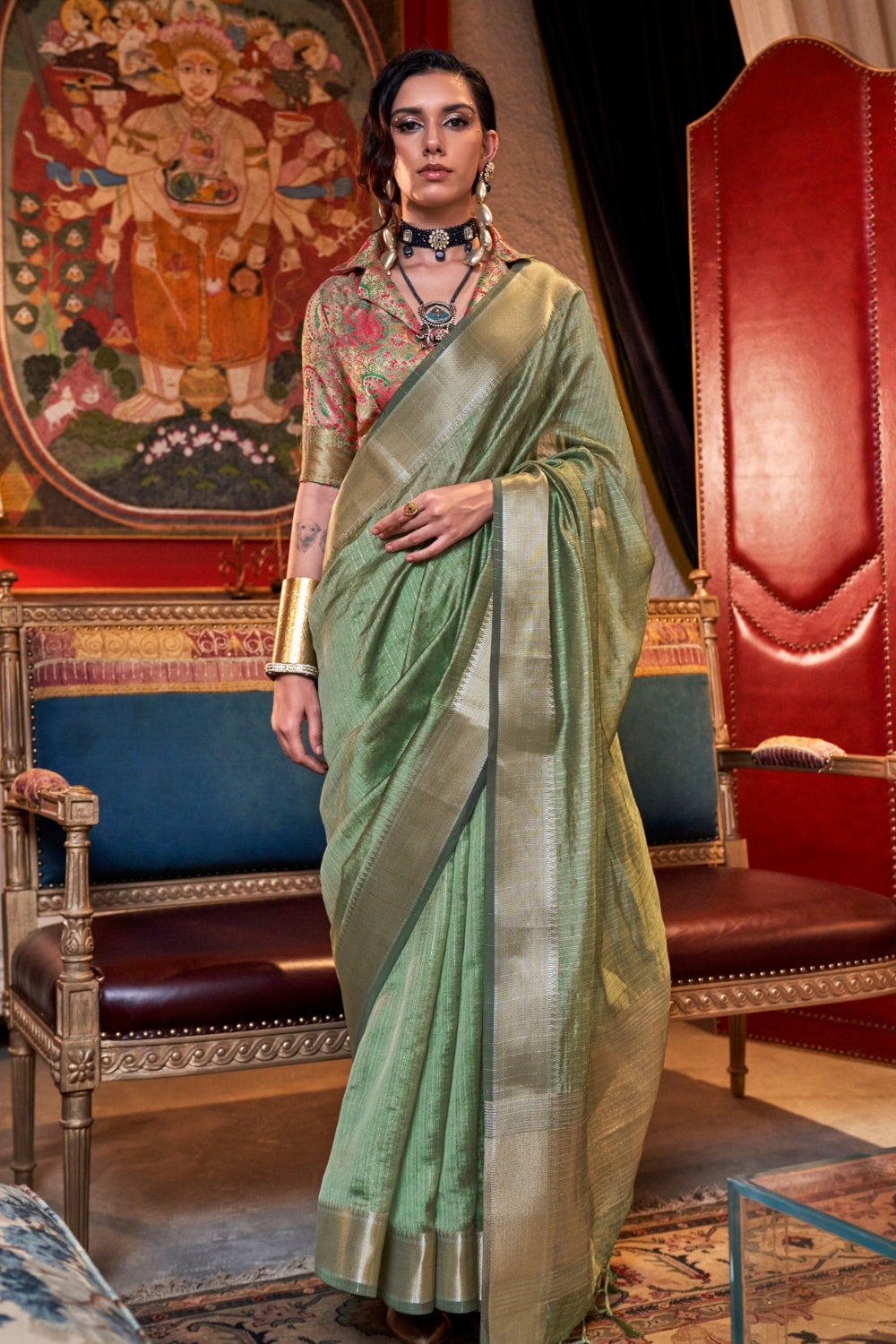 Green Moss Chiffon Saree