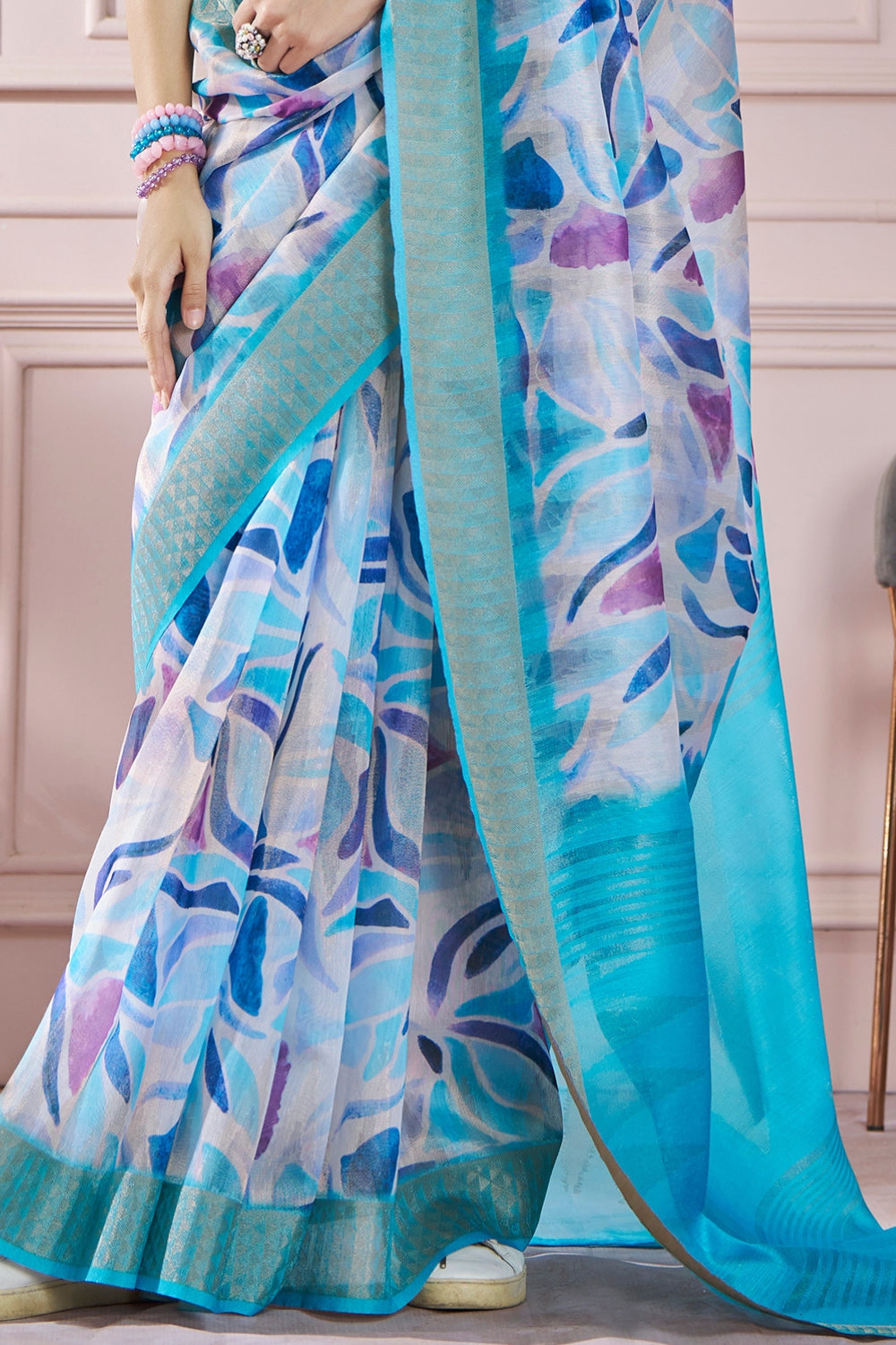 Blue Digital Print Saree