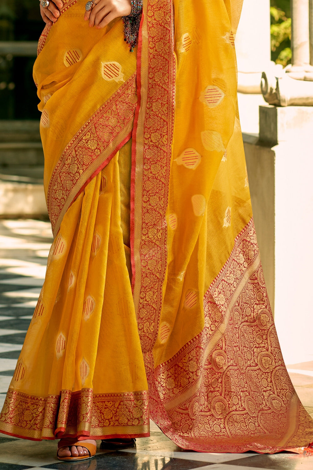 Mustard Tissue Silk Saree