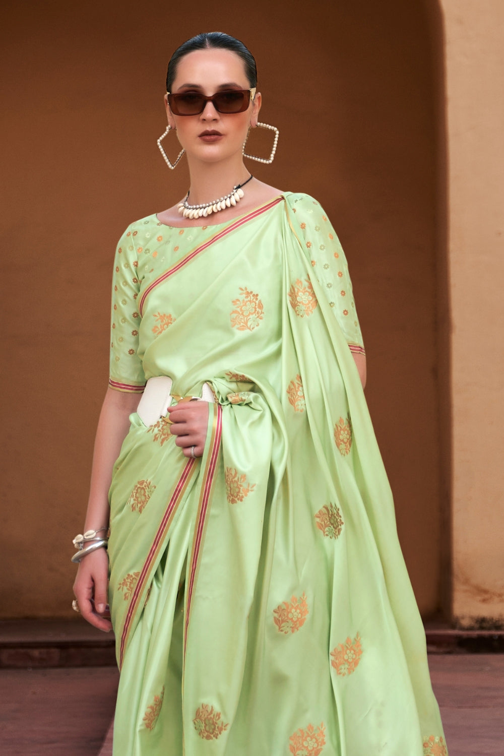 Light Green Satin Saree