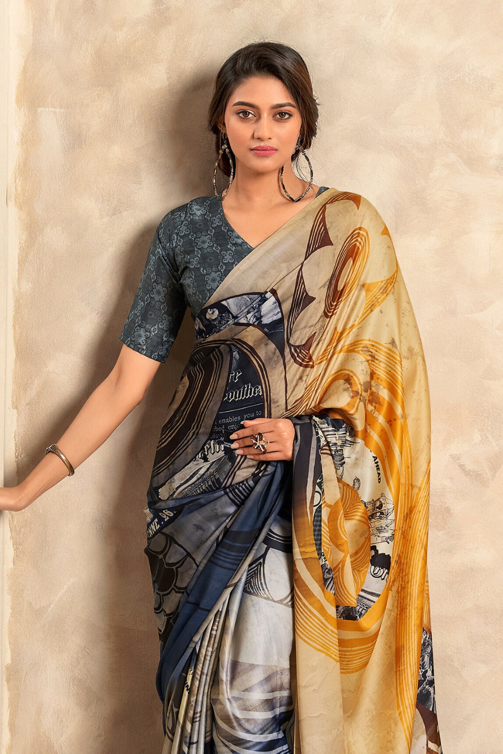 Multicolor Satin Crepe Saree