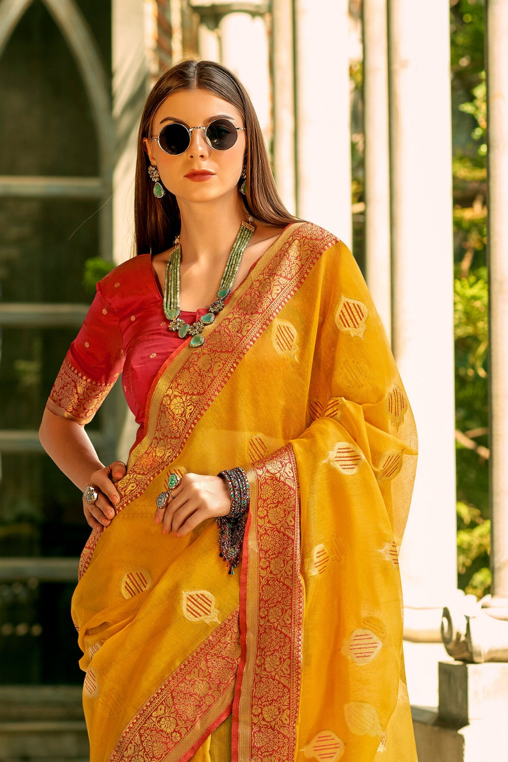 Mustard Tissue Silk Saree