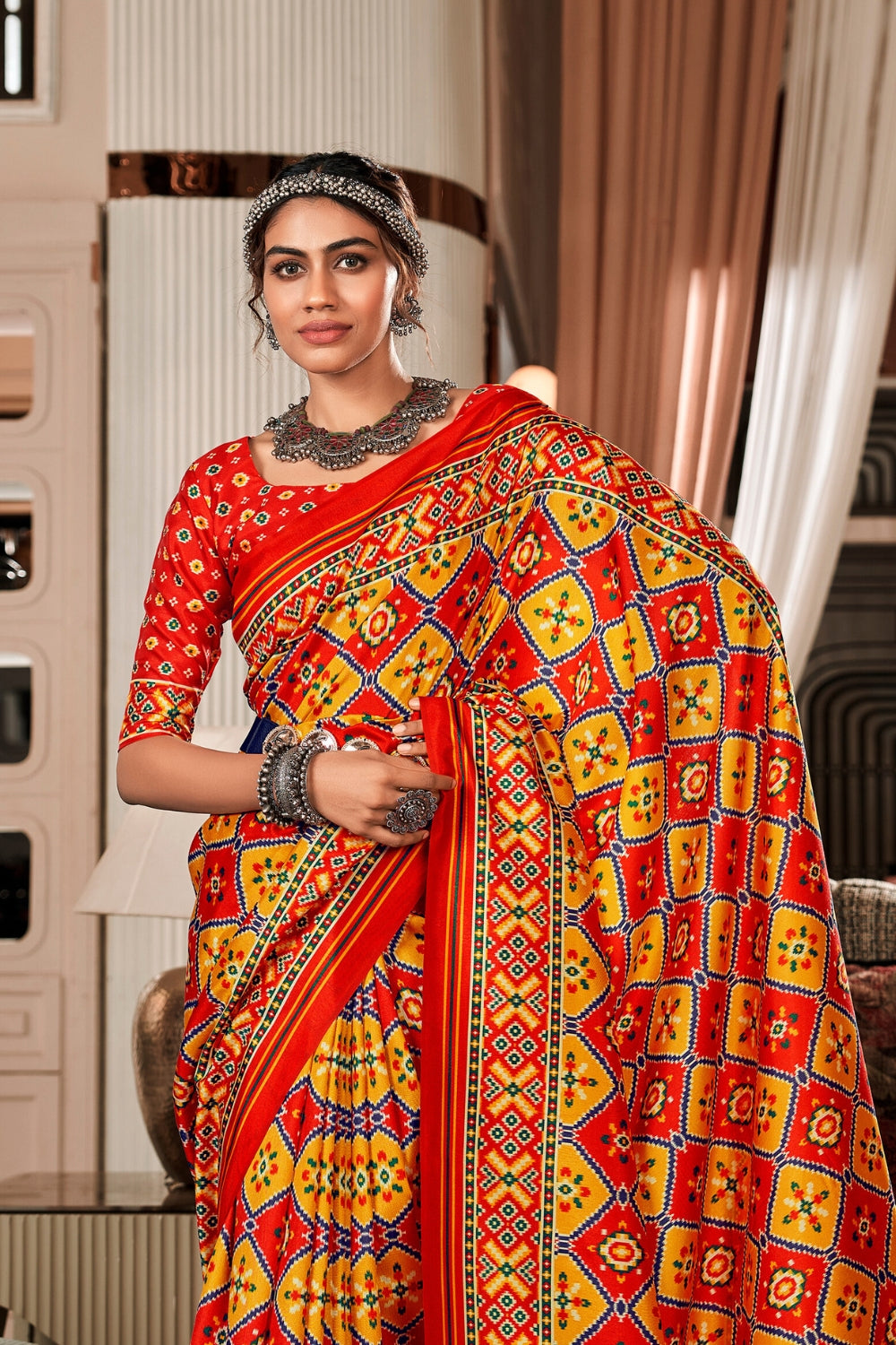 Red Pure Tusser Patola Saree