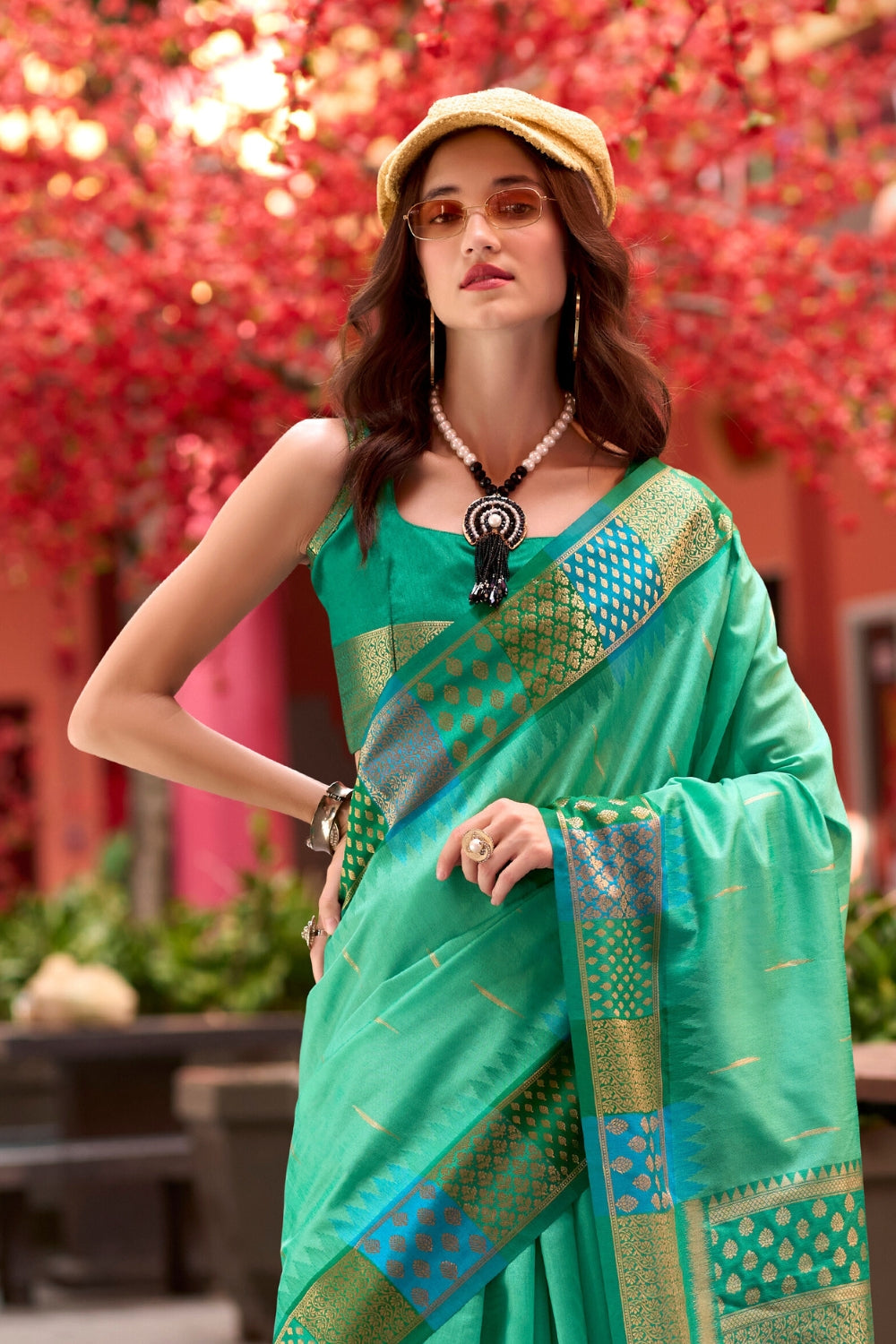 Turquoise Blue Banarasi Silk Saree