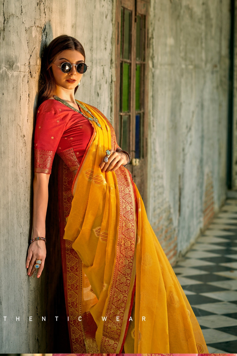 Mustard Tissue Silk Saree