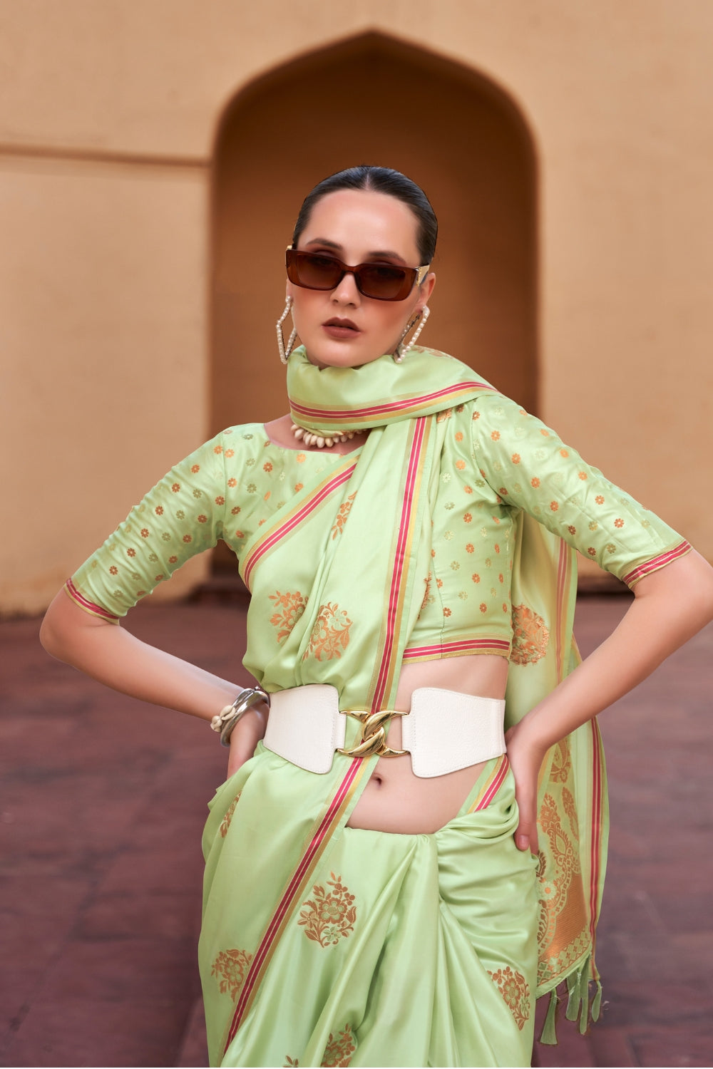 Light Green Satin Saree