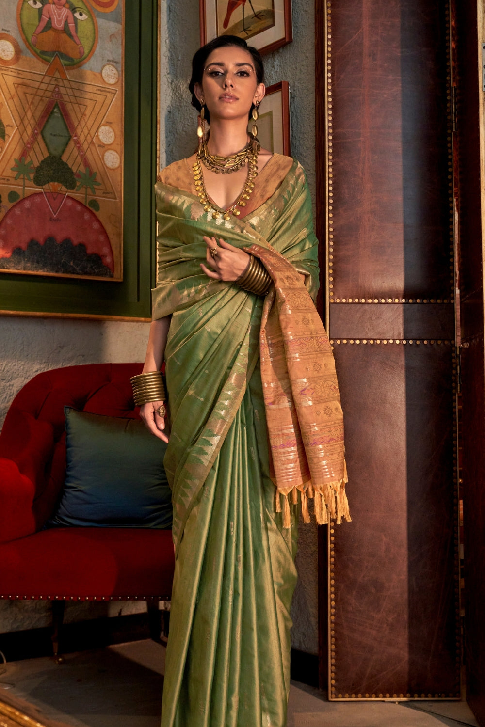 Golden Tussar Silk Saree