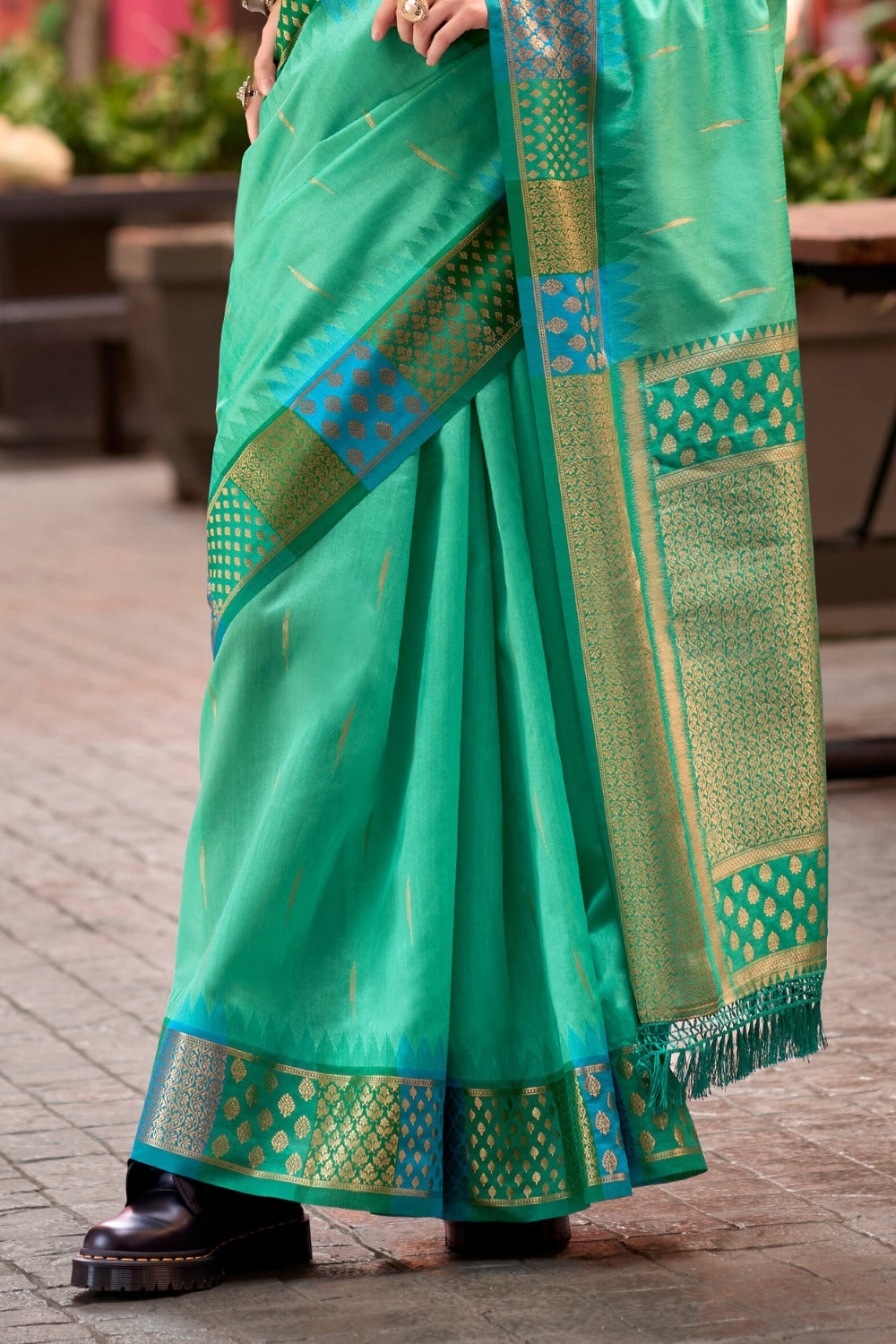 Turquoise Blue Banarasi Silk Saree