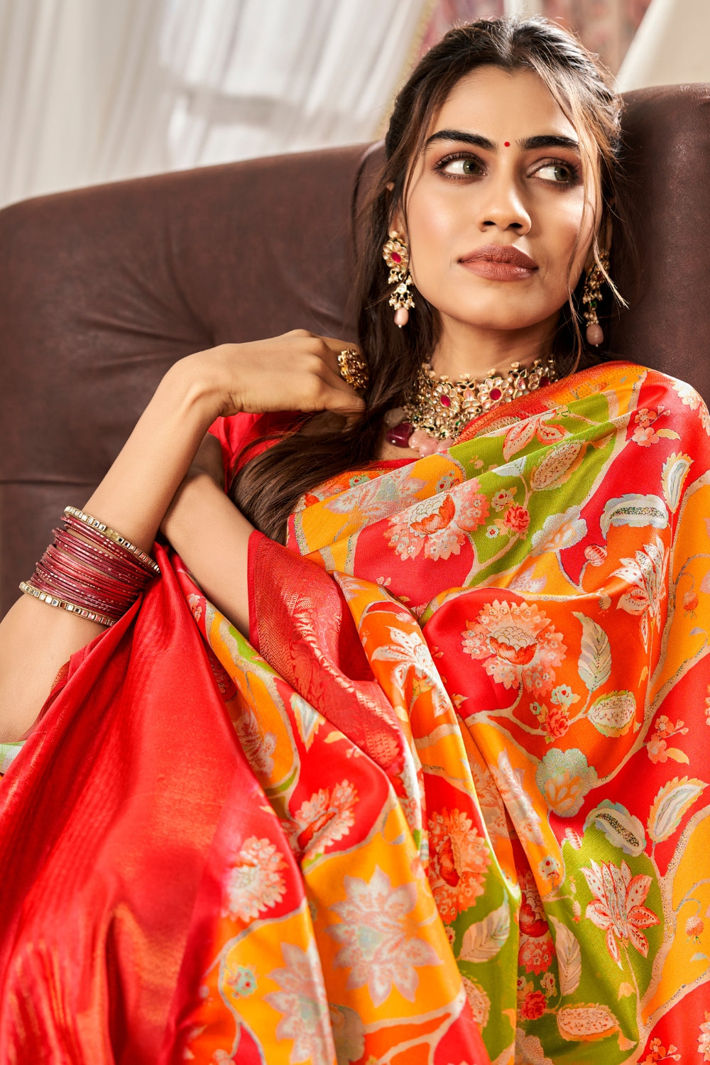 Multi Pure Satin Digital Saree