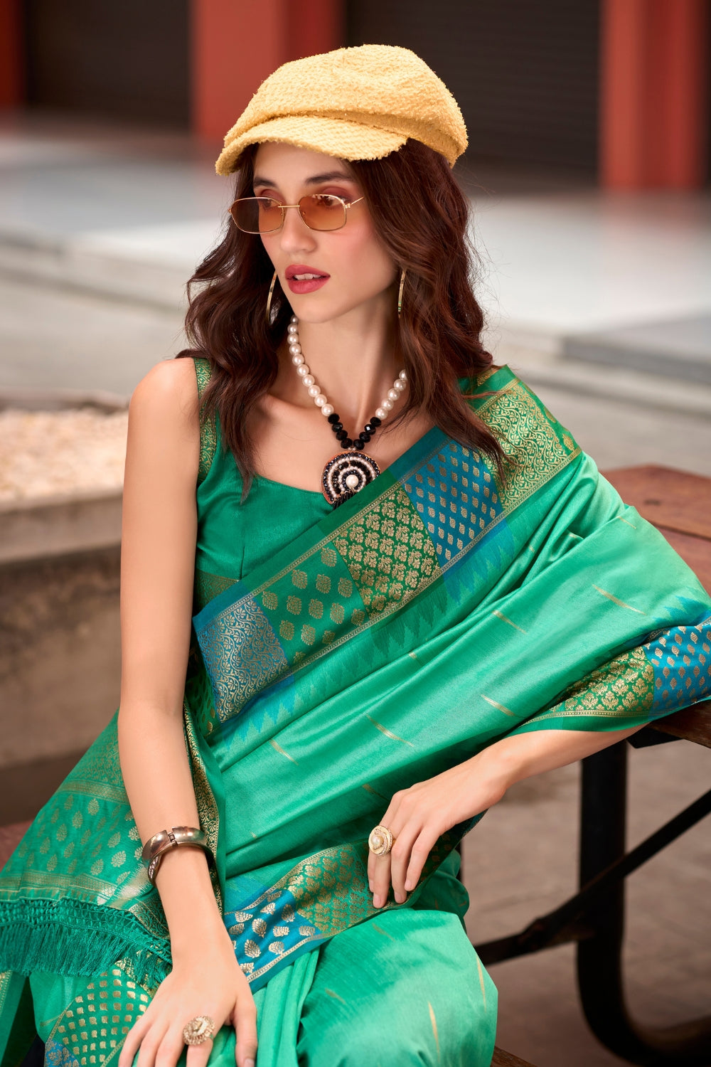 Turquoise Blue Banarasi Silk Saree