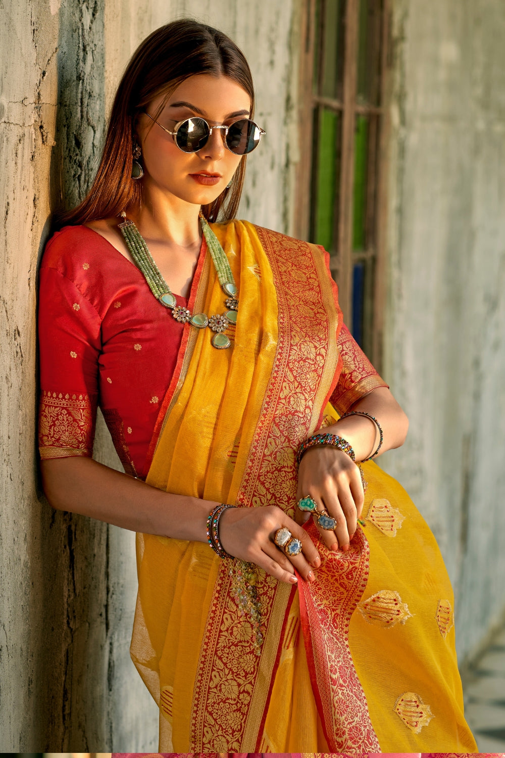 Mustard Tissue Silk Saree