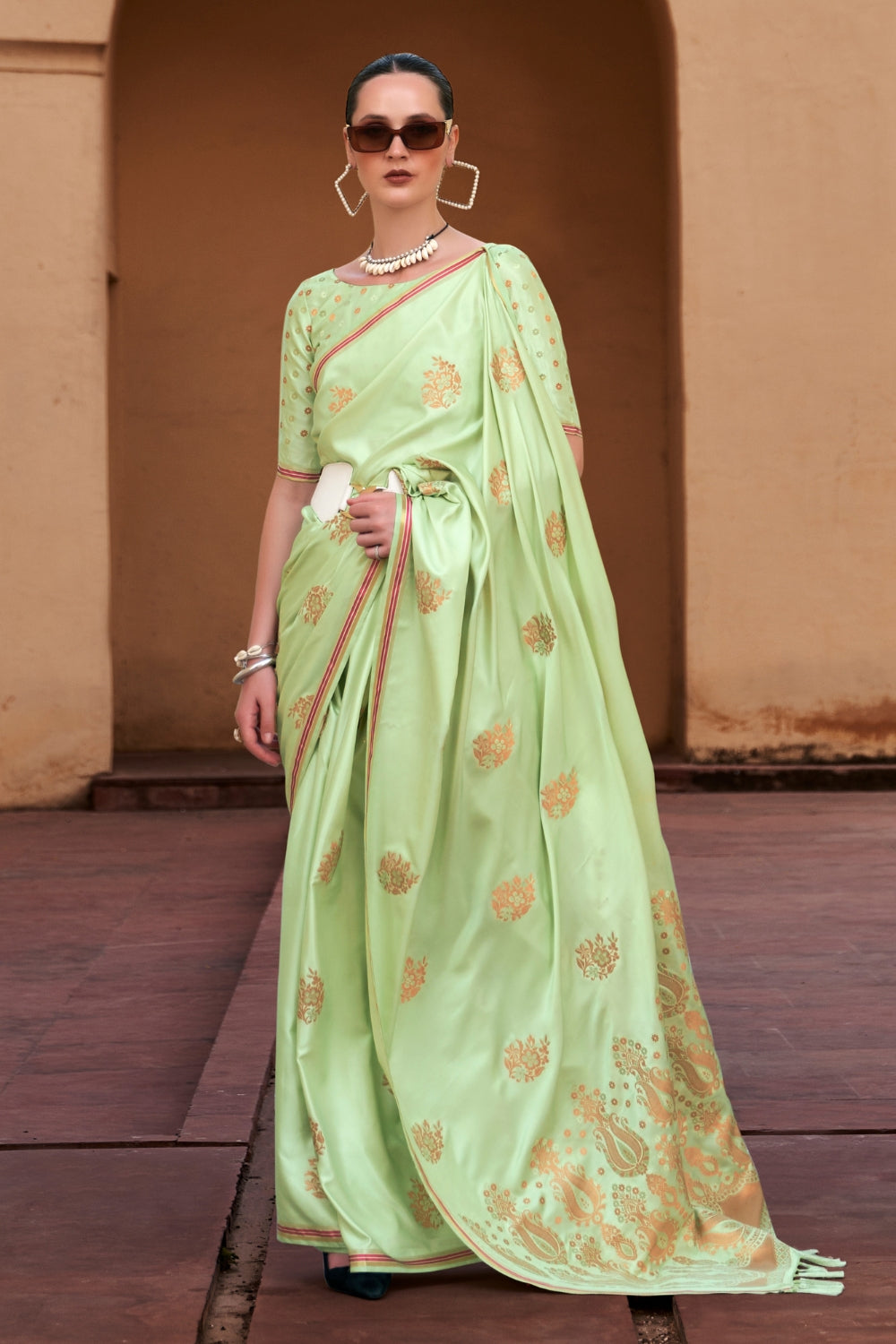 Light Green Satin Saree