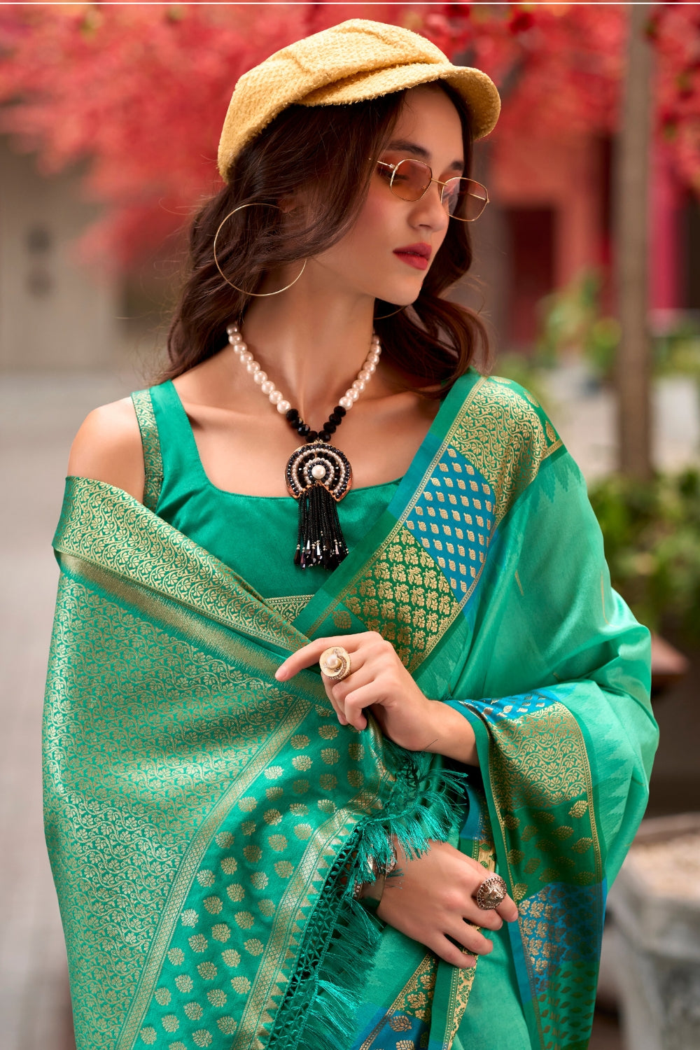 Turquoise Blue Banarasi Silk Saree