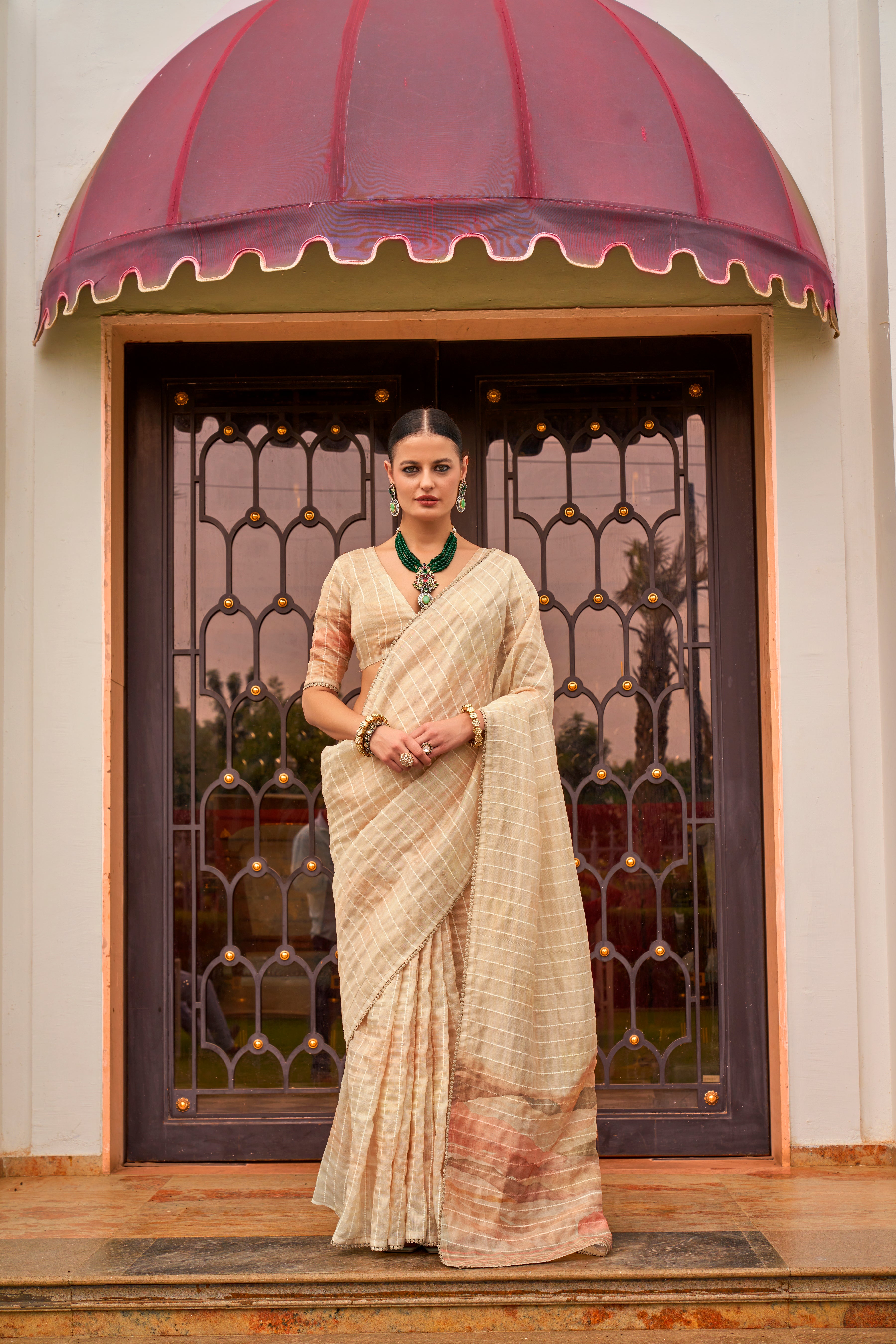 Beige Pure Tissue Silk Saree