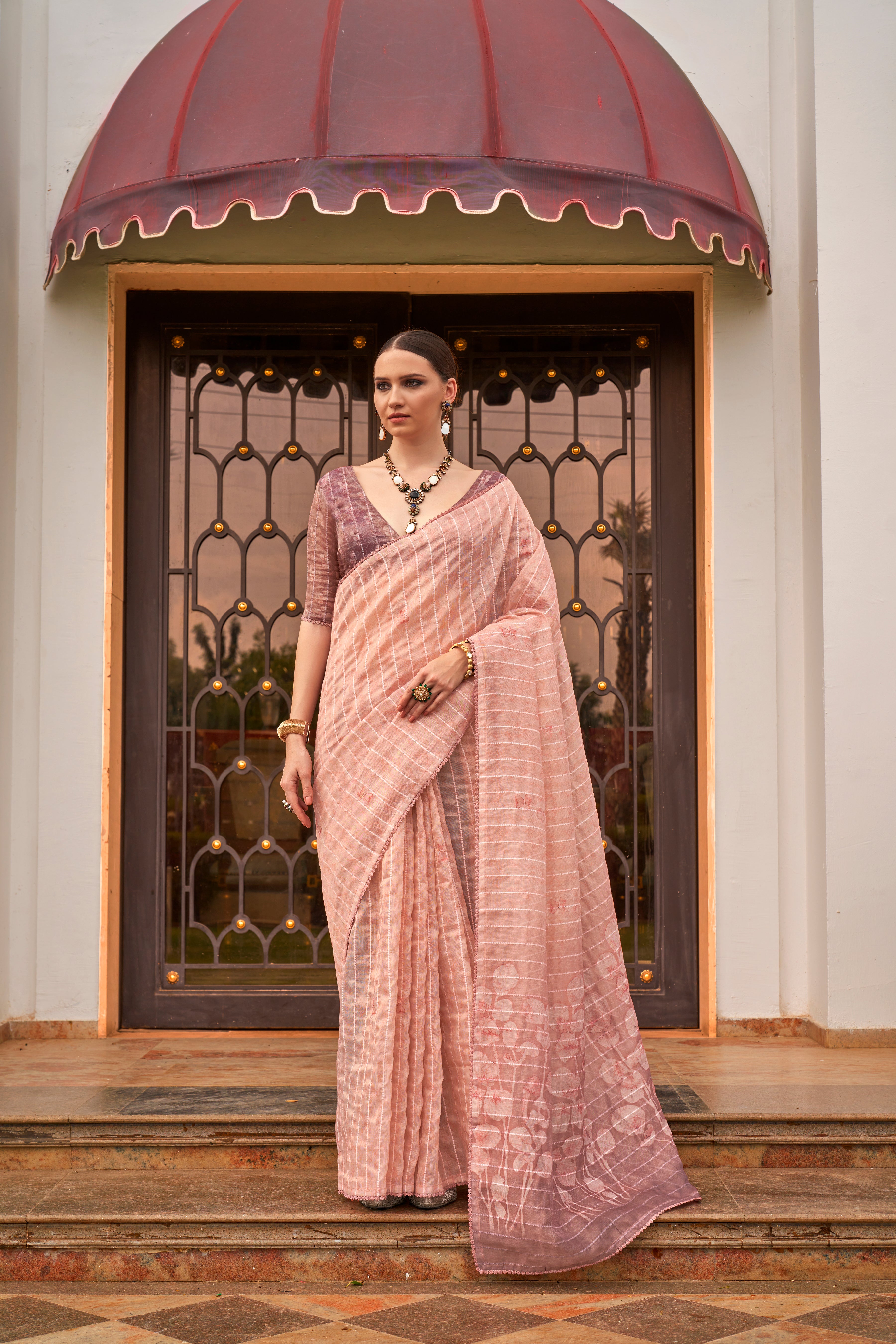 Pink Pure Tissue Silk Saree