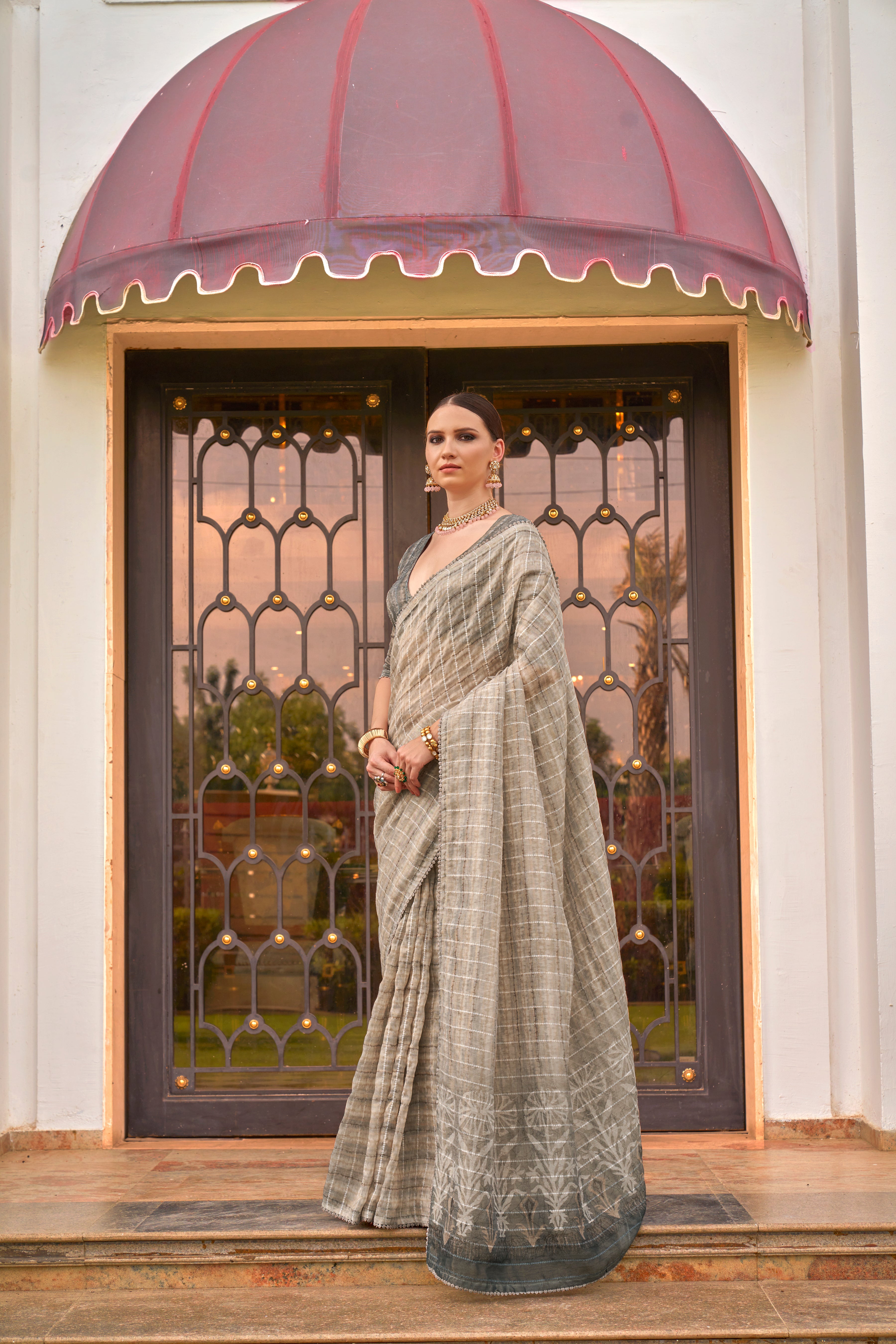 Grey Pure Tissue Silk Saree