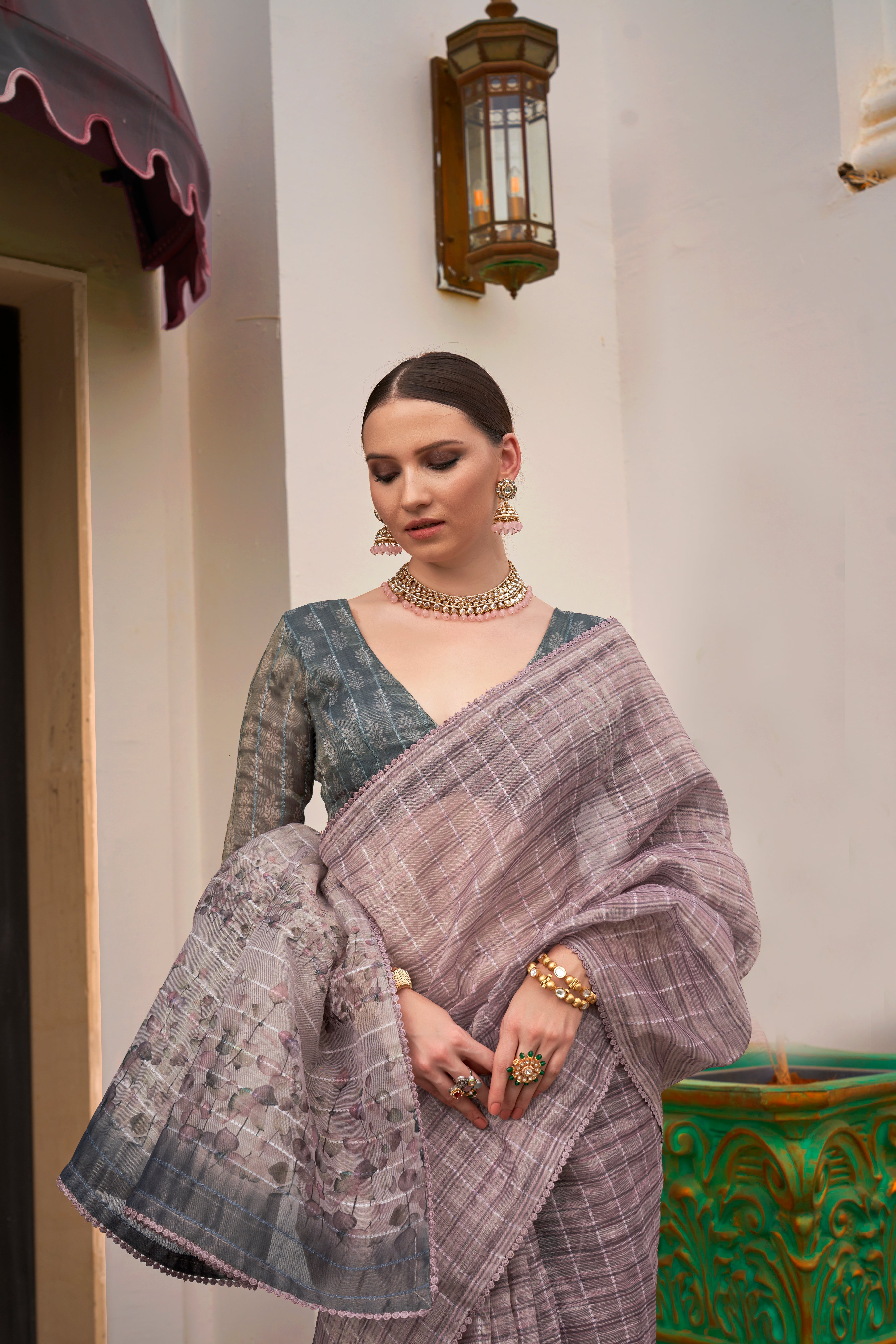 Lavender Pure Tissue Silk Saree