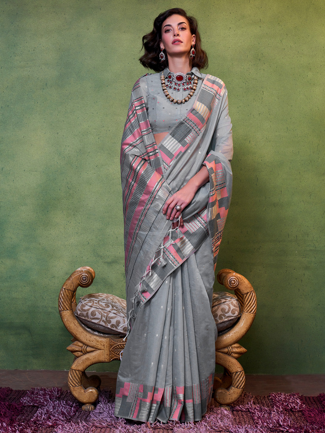 Grey Party Wear Silk Saree