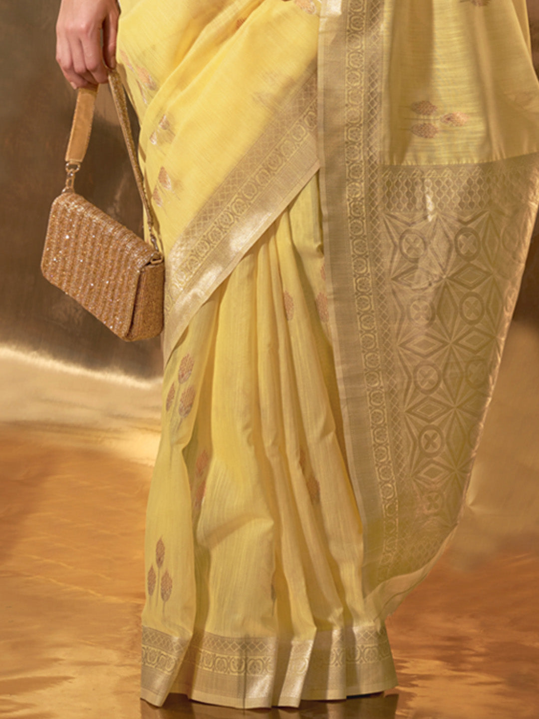 Yellow Party Wear Linen Saree