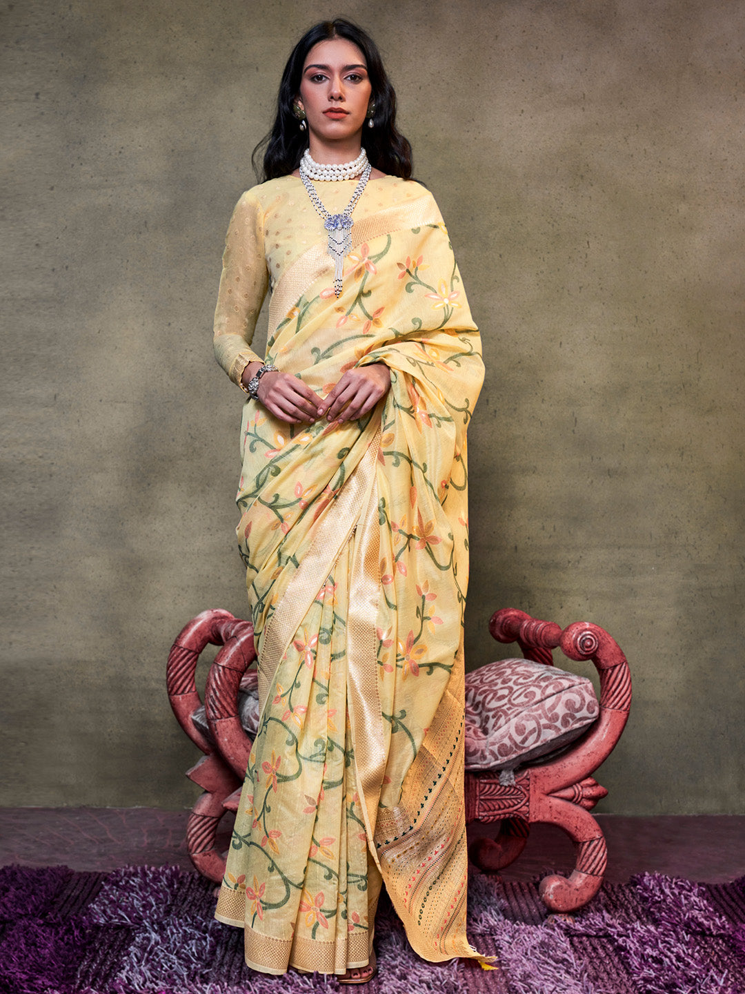 Yellow Jamdani Cotton Saree