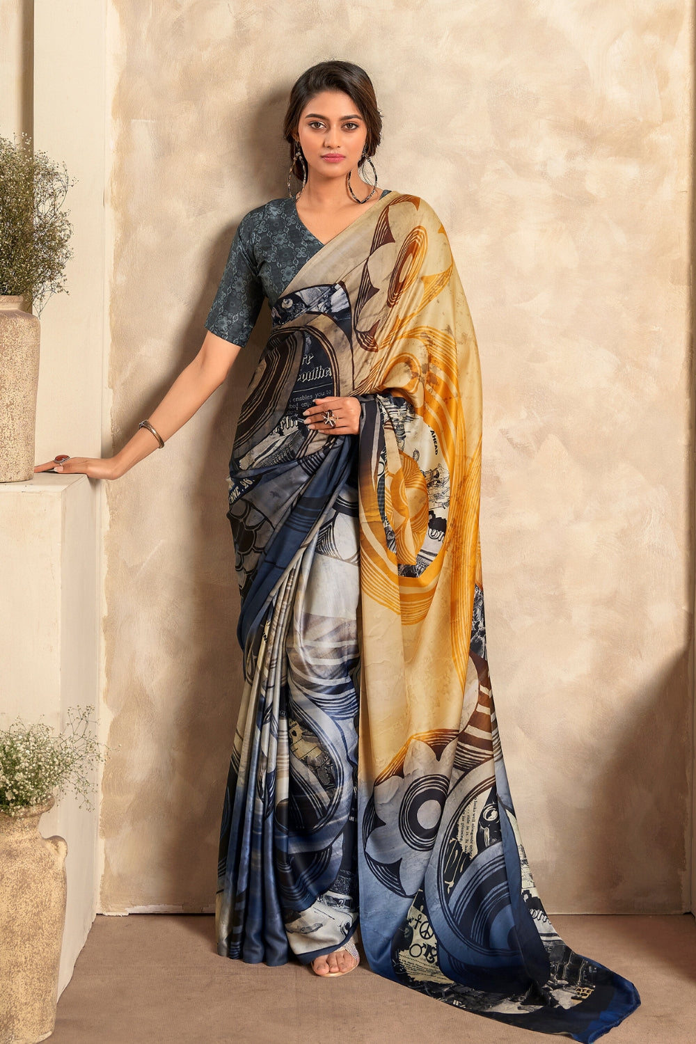 Multicolor Satin Crepe Saree