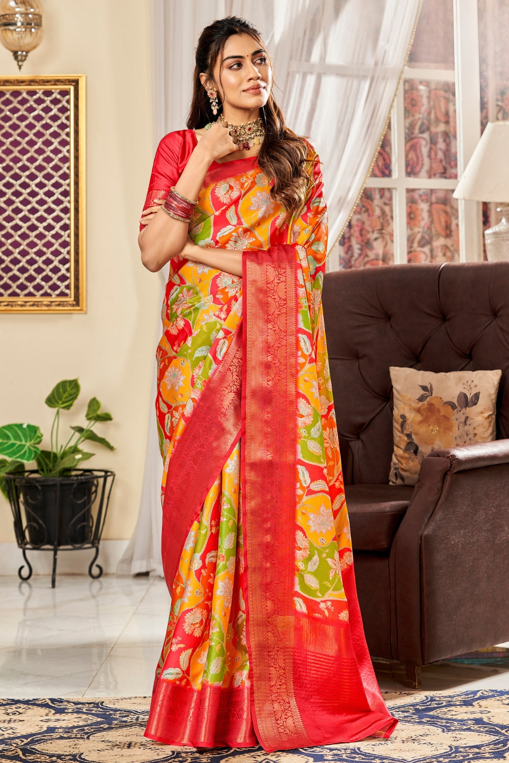 Multi Pure Satin Digital Saree