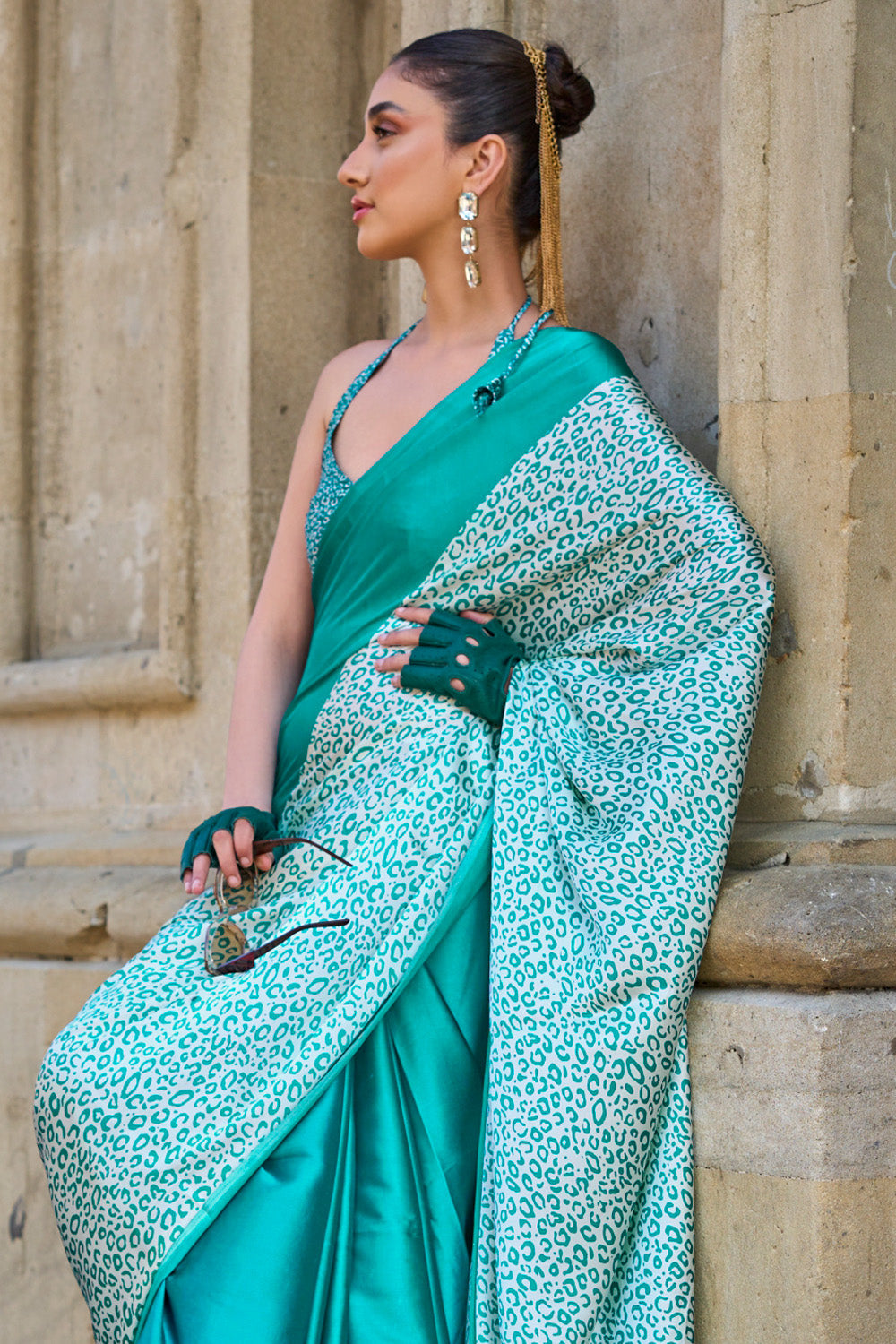 Teal Satin Silk Saree