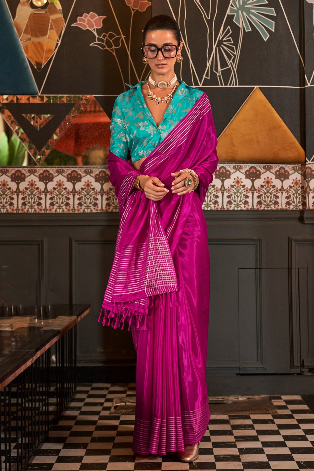 Flamingo Pink Viscose Saree