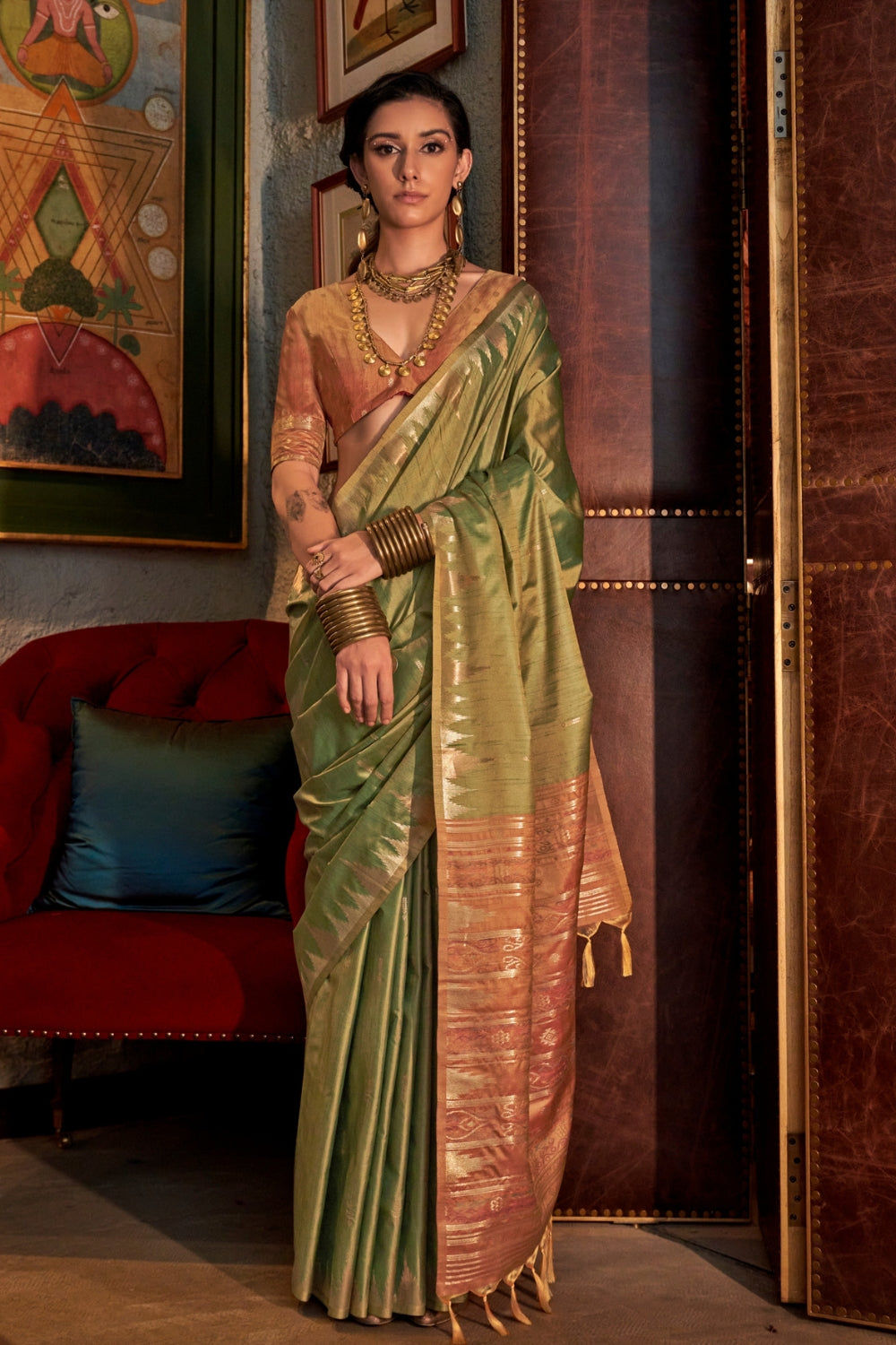 Golden Tussar Silk Saree